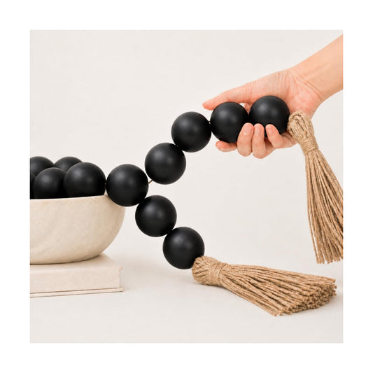 50" Long Extra Large Wood Bead Garland / 3 Black / 50 Inches