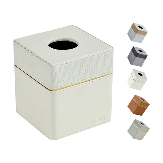 Modern PU Leather Decorative Tissue Cube Holder Organizer-Woven White / 1-woven White