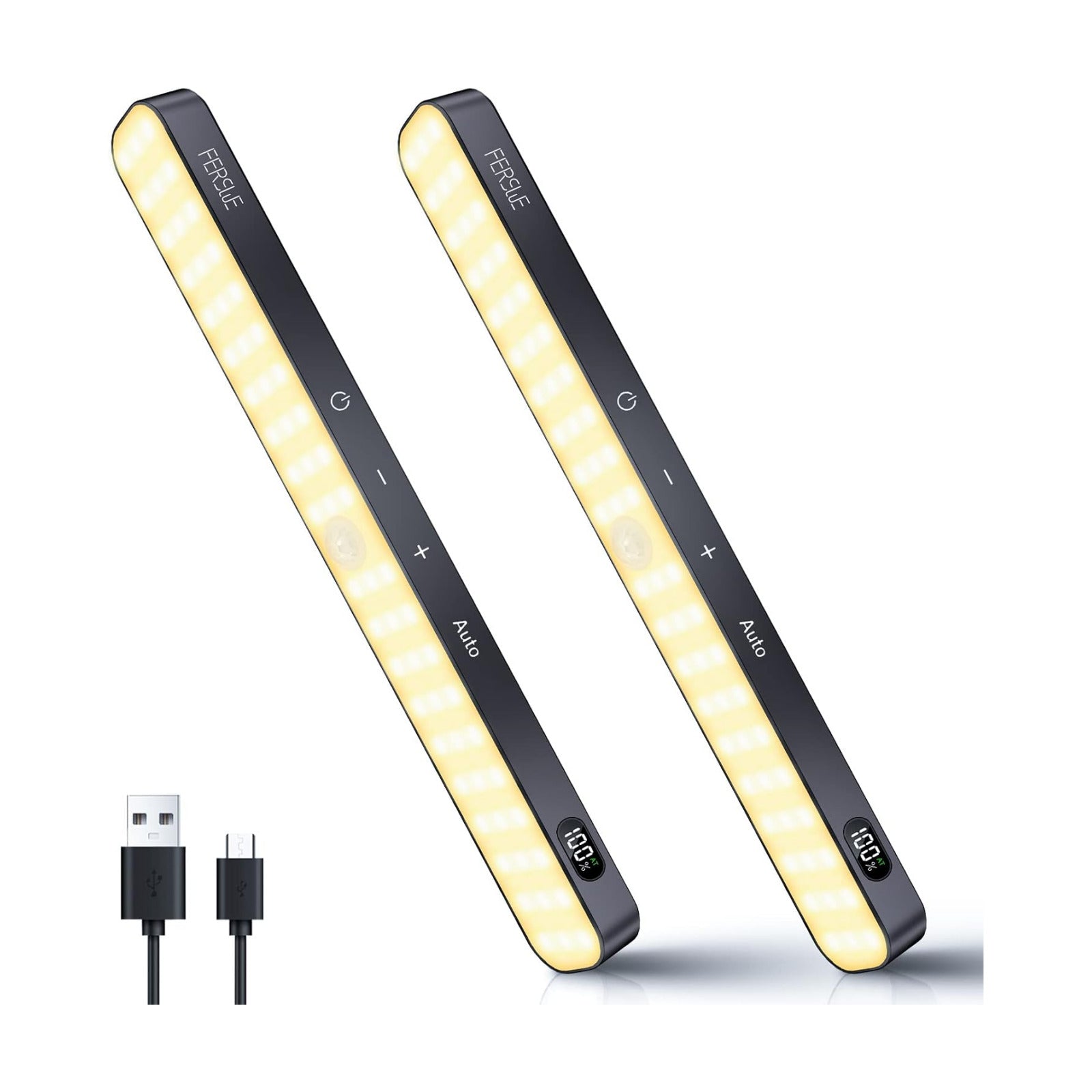 Ferswe Motion Sensor Light Indoor Rechargeable, Battery Level Display, 60 LED Motion Sensor Closet Lights, Dimmable