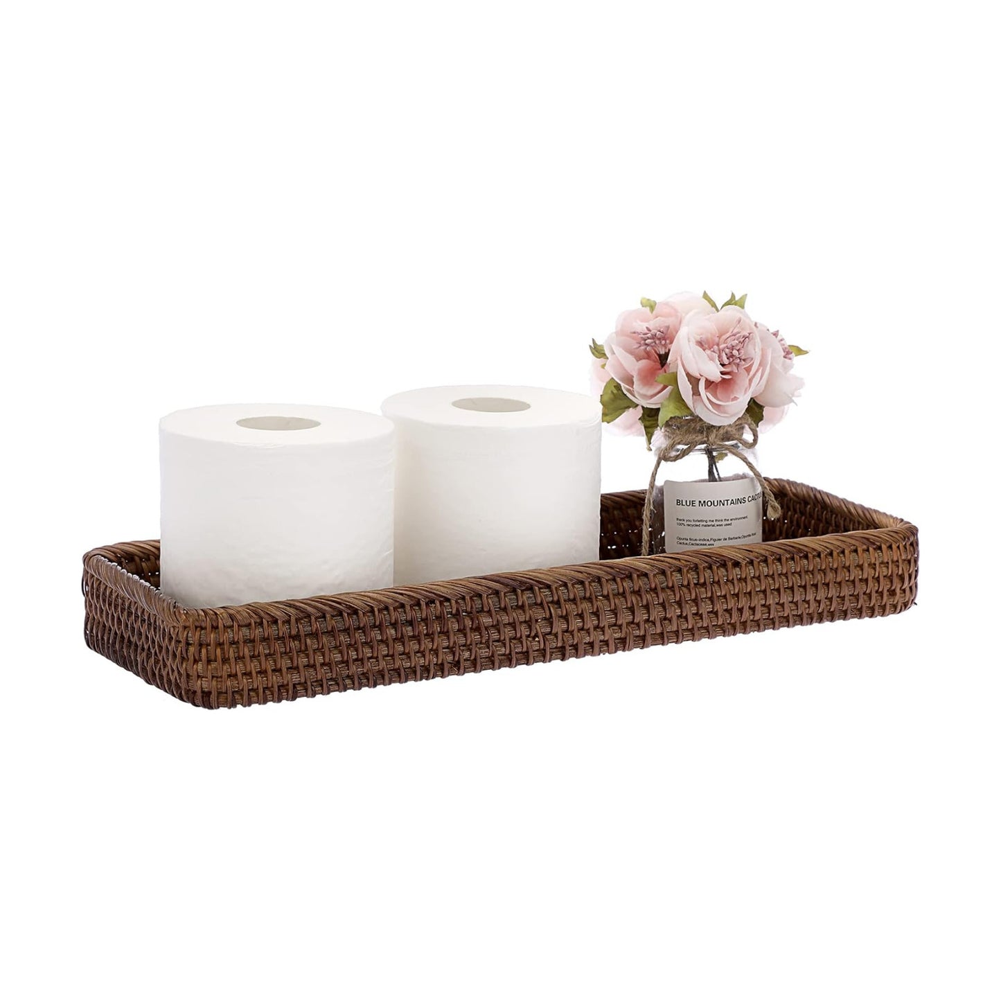 Rattan Bathroom Vanity Tray / Brown / 16 x 6.5 x 1.8