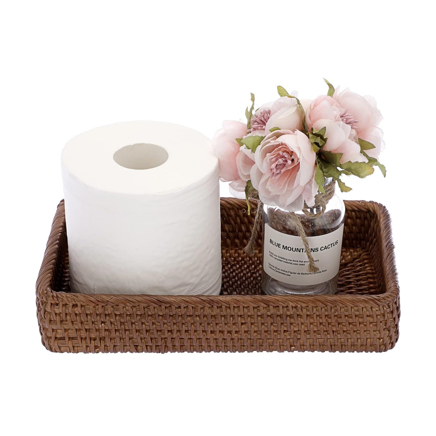Rattan Bathroom Vanity Tray / Brown / 10 x 6.1 x 1.8