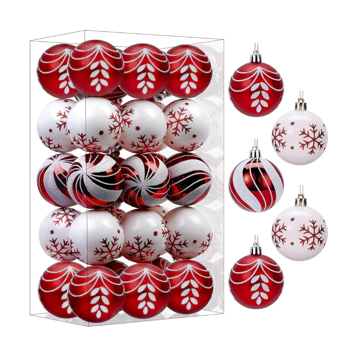 SHareconn 30ct 2.36 Inch Christmas Tree Balls Ornaments, Red & White, 60mm