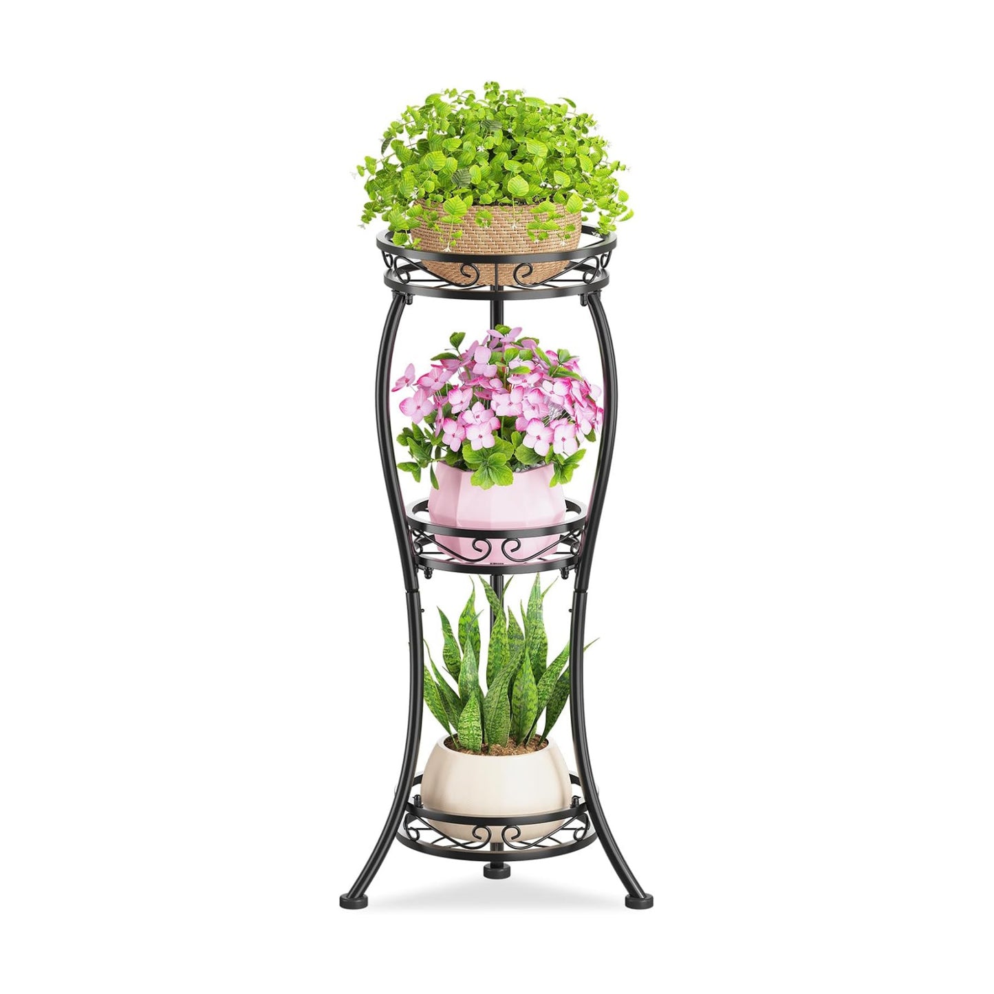 KMOTASUO 3 Tier Metal Plant Stand Tall for Indoor Outdoor Corner, Modern Black