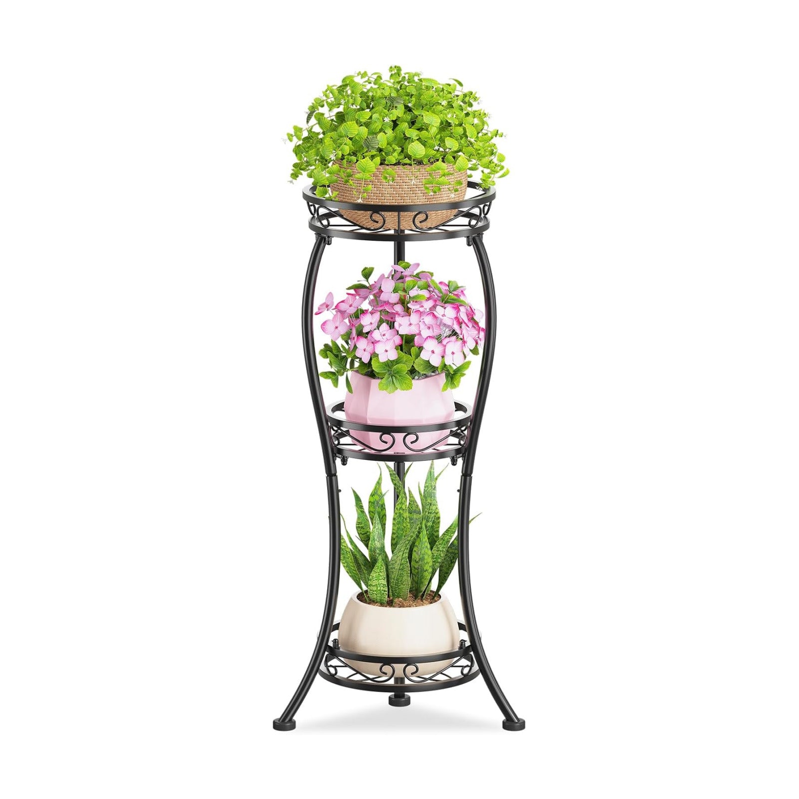 KMOTASUO 3 Tier Metal Plant Stand Tall for Indoor Outdoor Corner, Modern Black