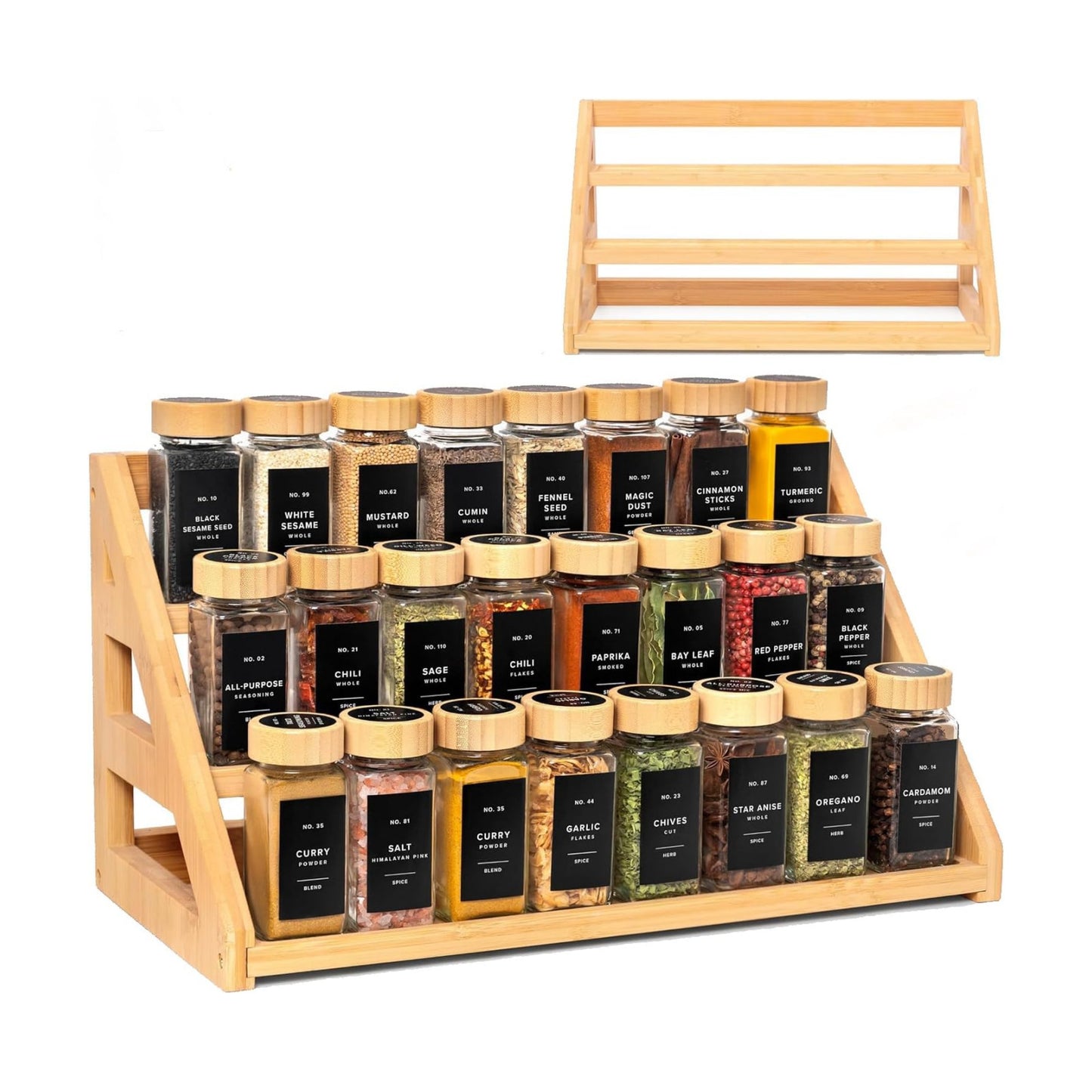 Spice Rack, Spice Organizer -3 Tier Bamboo Spice Racks, Solution for Spice Storage in Kitchens, Countertops，Storage