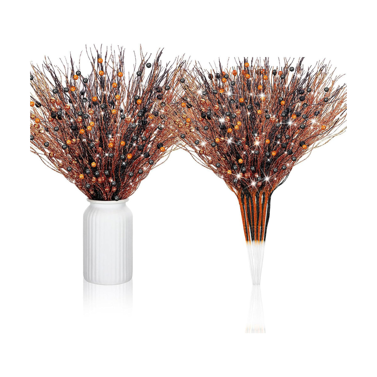 Giegxin 16 Pack 17 Inch Halloween Picks Black and Orange Glitter Berry Stem