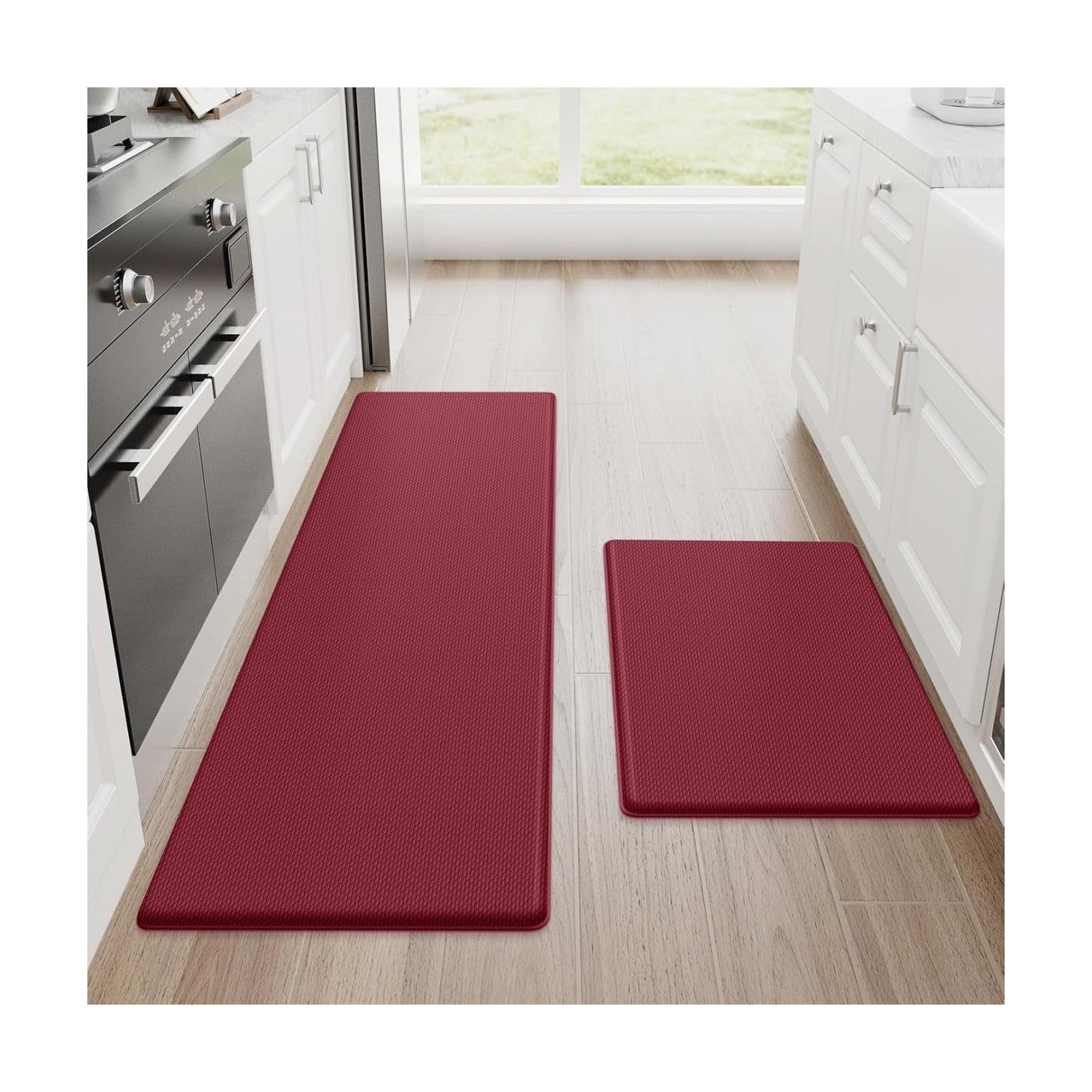StepRite Kitchen Mats for Floor, 2-Piece Anti-Fatigue Rugs, Burgundy