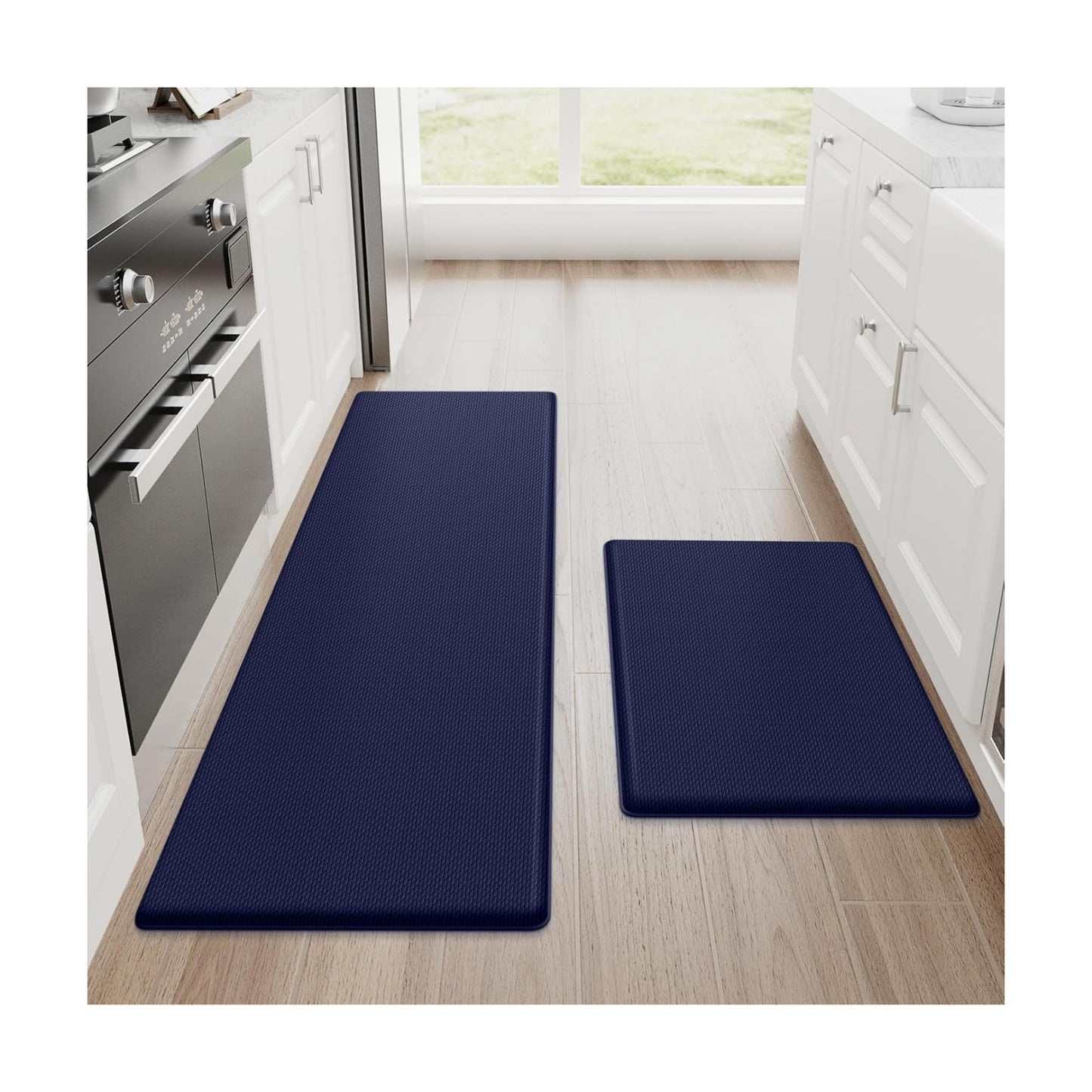 StepRite Kitchen Mats for Floor, 2-Piece Anti-Fatigue Kitchen Rugs, Blue