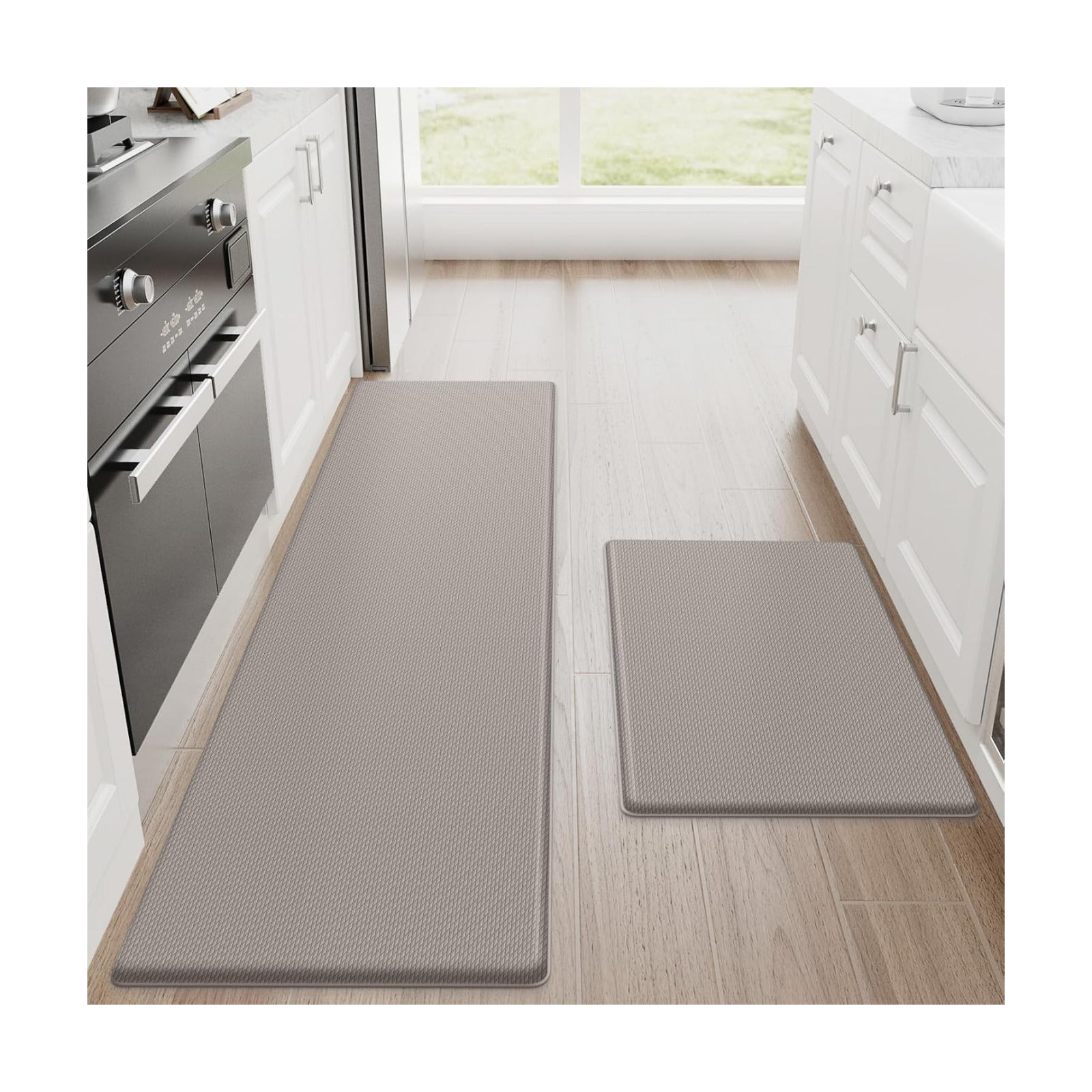StepRite Kitchen Mats for Floor, 2-Piece Anti-Fatigue Kitchen Rugs, Khaki