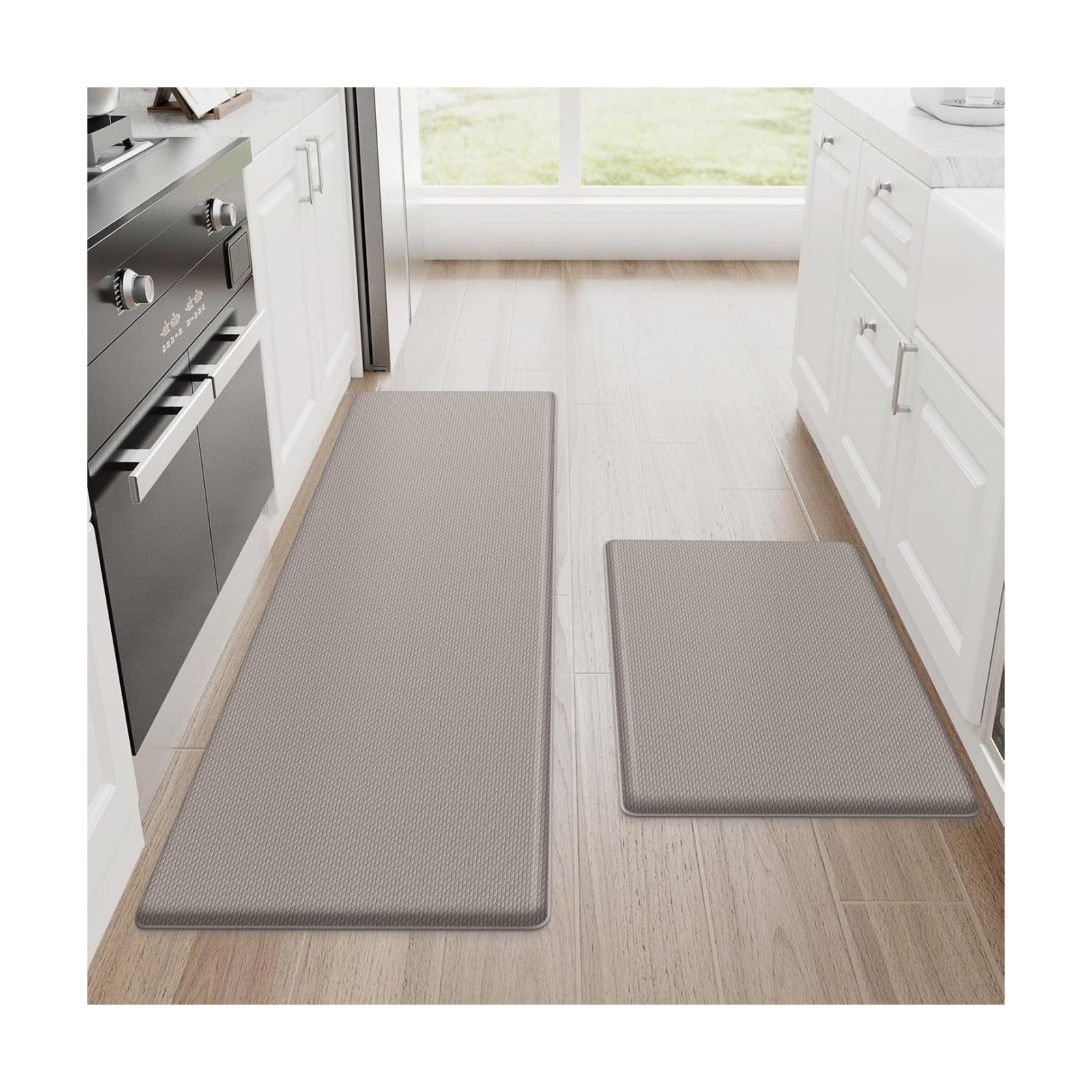 StepRite Kitchen Mats for Floor, 2-Piece Anti-Fatigue Kitchen Rugs, Khaki