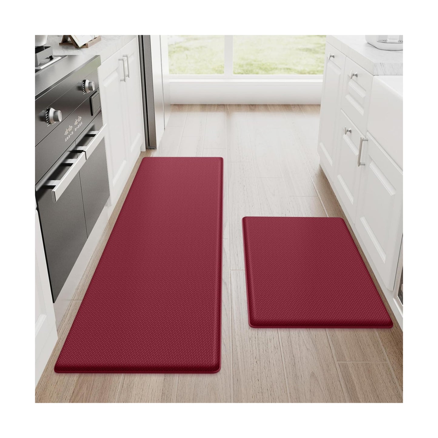 StepRite Kitchen Mats for Floor, 2-Piece Anti-Fatigue Rugs, Burgundy