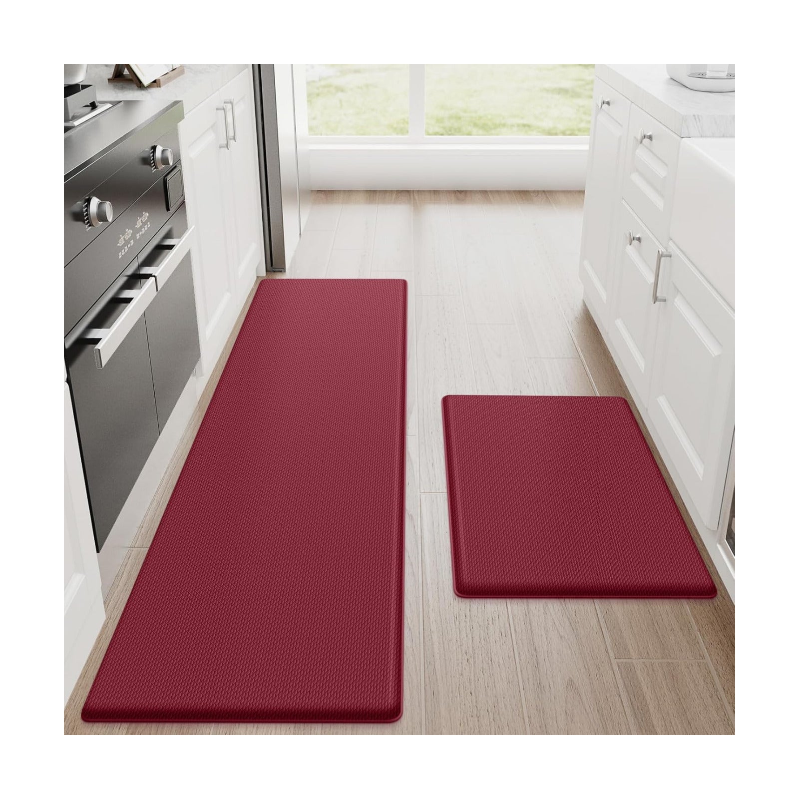 StepRite Kitchen Mats for Floor, 2-Piece Anti-Fatigue Rugs, Burgundy