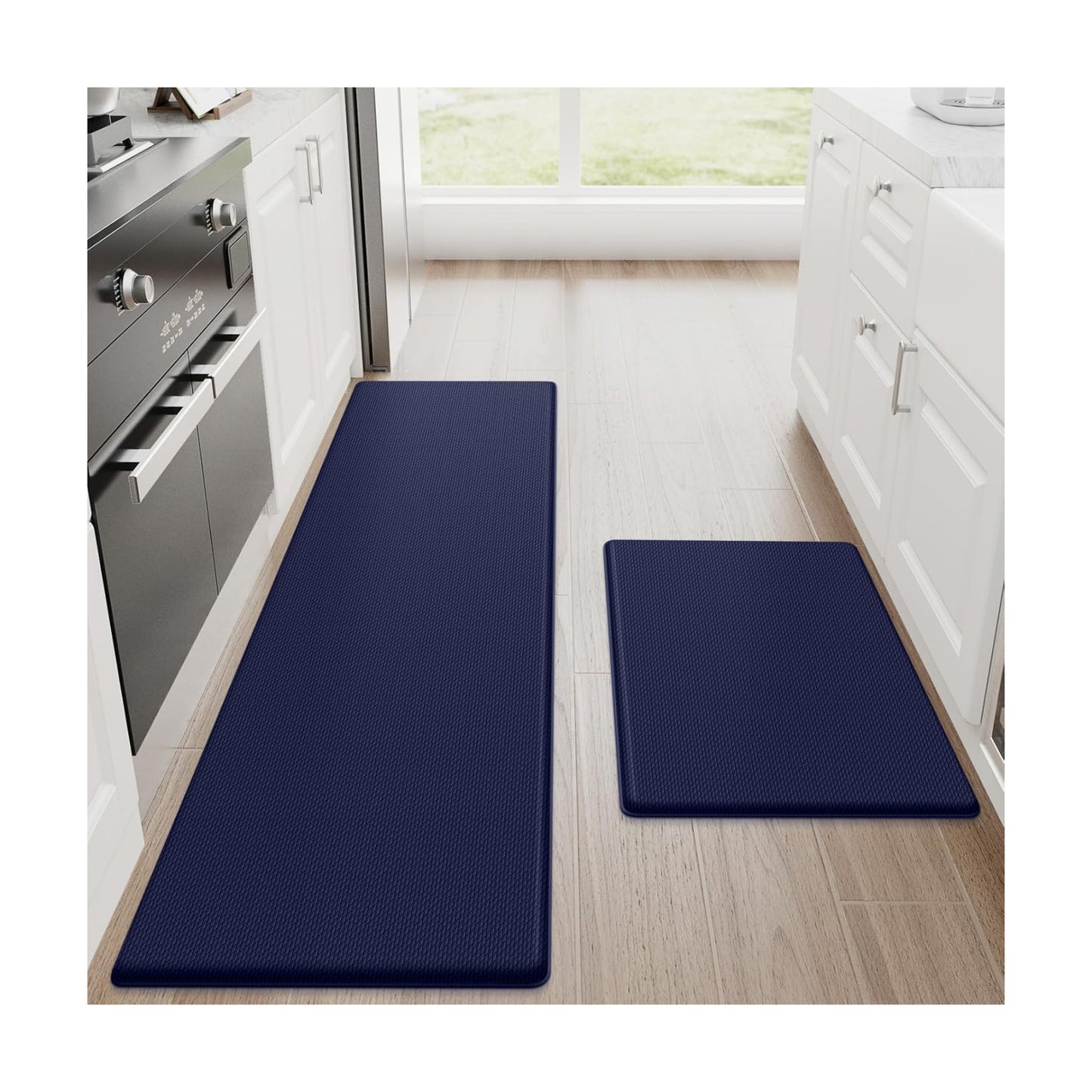 StepRite Kitchen Mats for Floor, 2-Piece Anti-Fatigue Kitchen Rugs, Blue