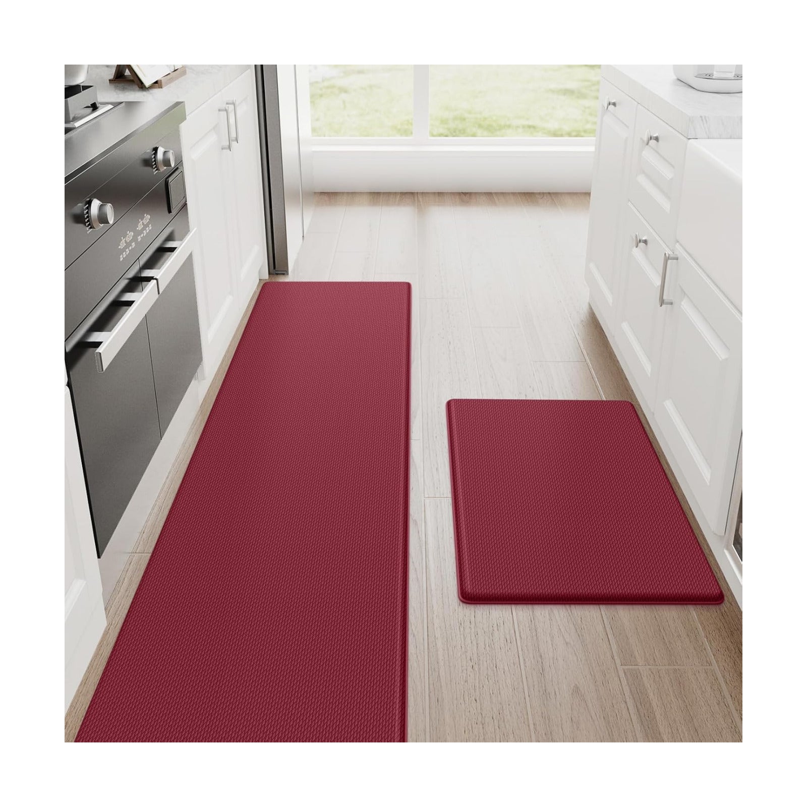 StepRite Kitchen Mats for Floor, 2-Piece Anti-Fatigue Rugs, Burgundy