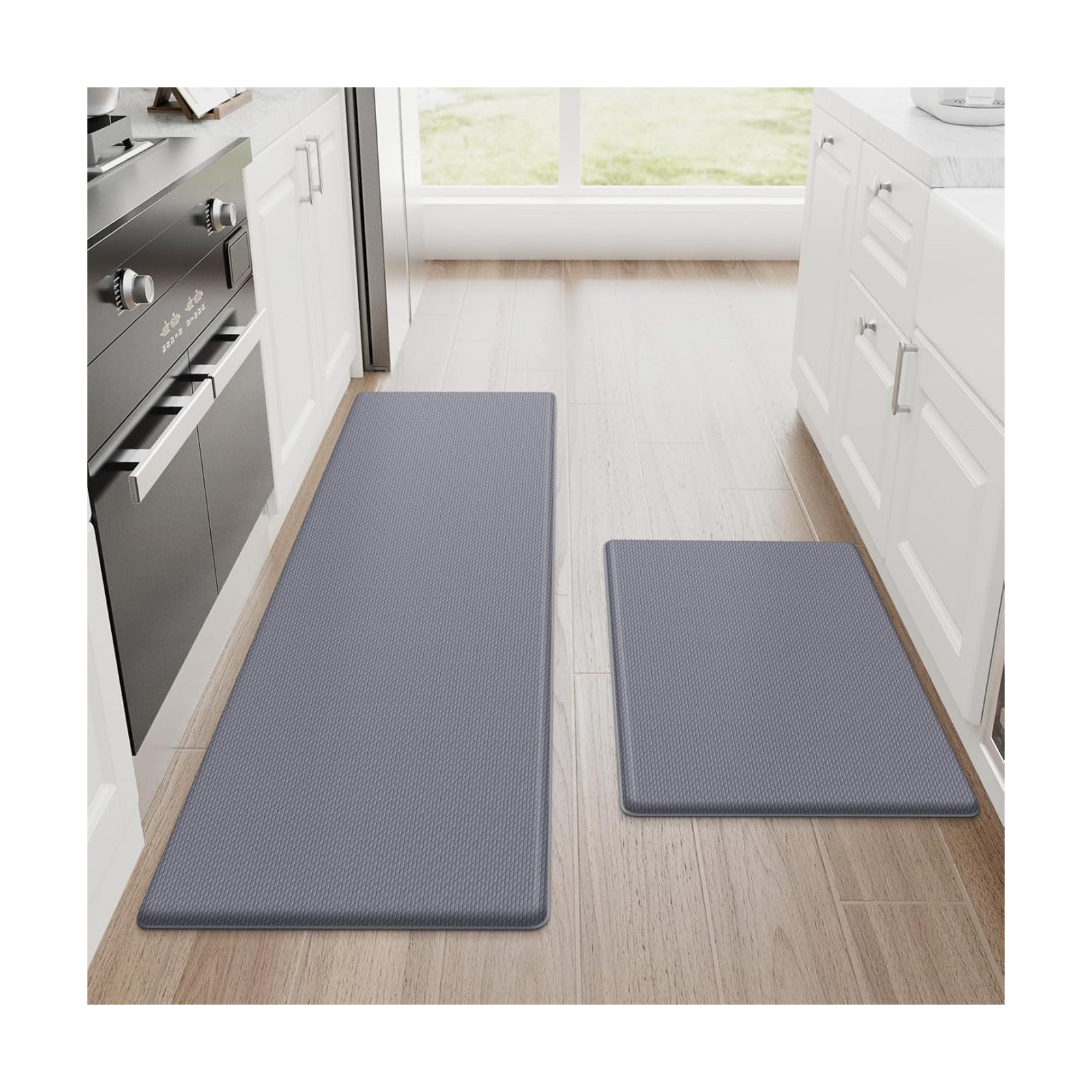 StepRite Kitchen Mats for Floor, 2-Piece Anti-Fatigue Kitchen Rugs, Grey