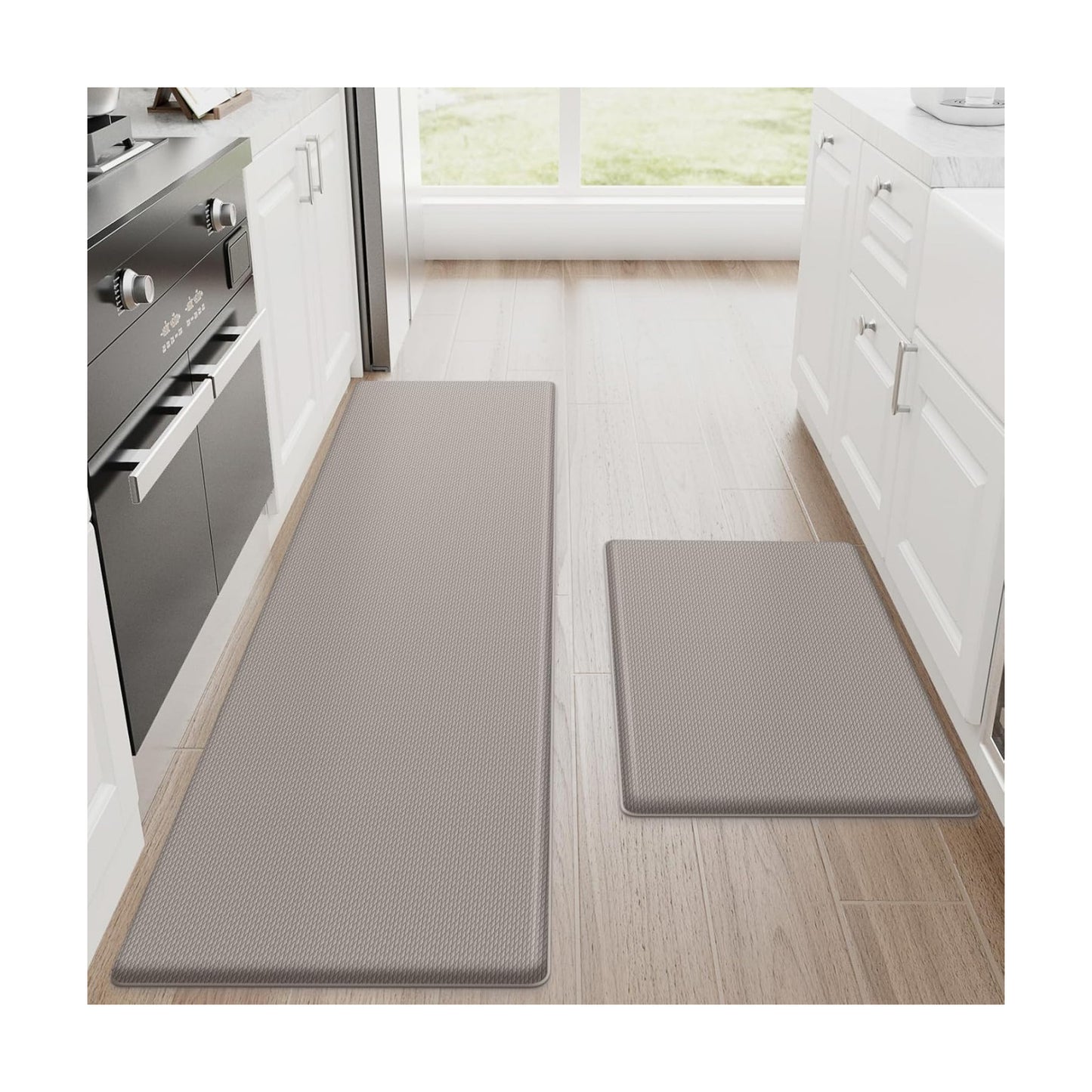 StepRite Kitchen Mats for Floor, 2-Piece Anti-Fatigue Kitchen Rugs, Khaki