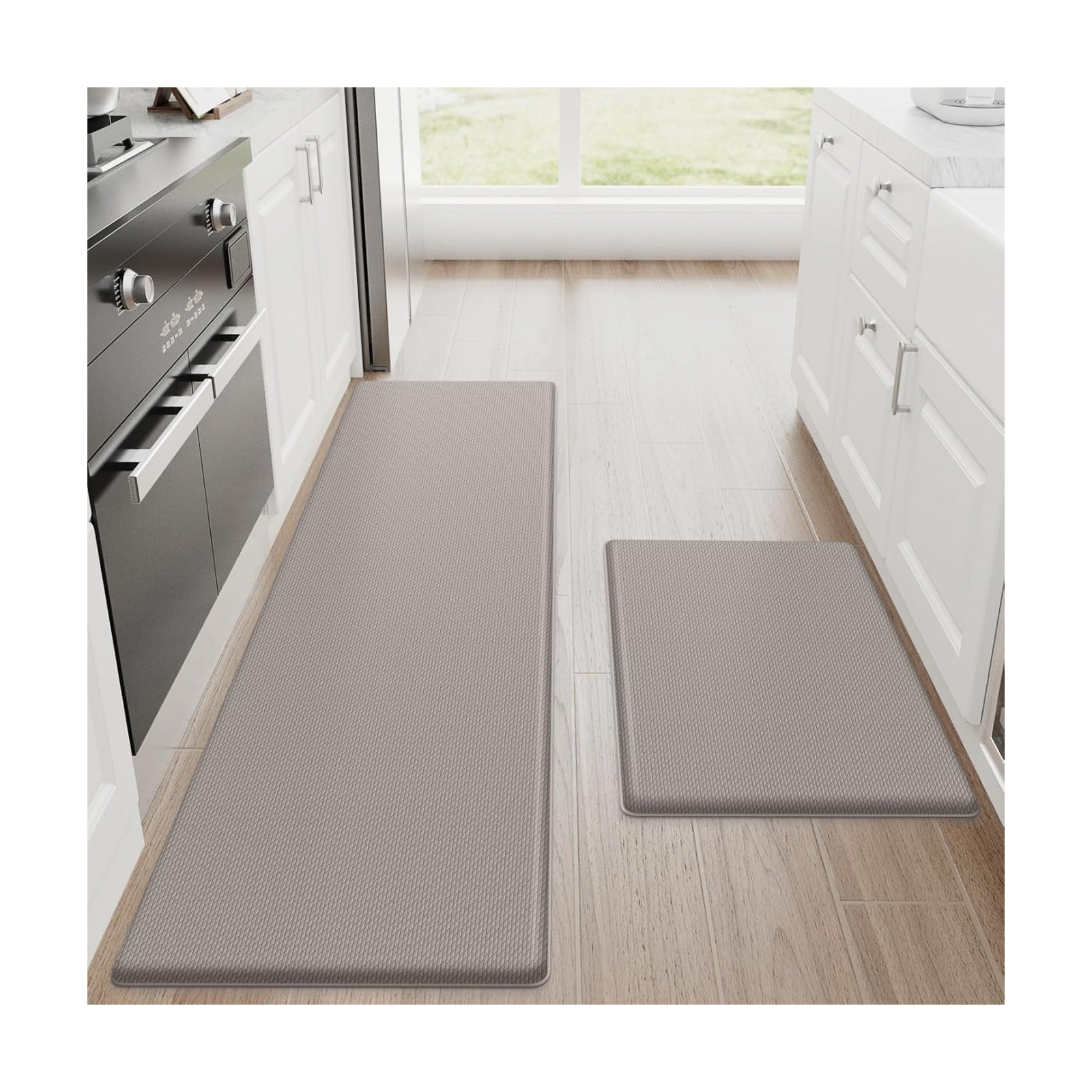 StepRite Kitchen Mats for Floor, 2-Piece Anti-Fatigue Kitchen Rugs, Khaki