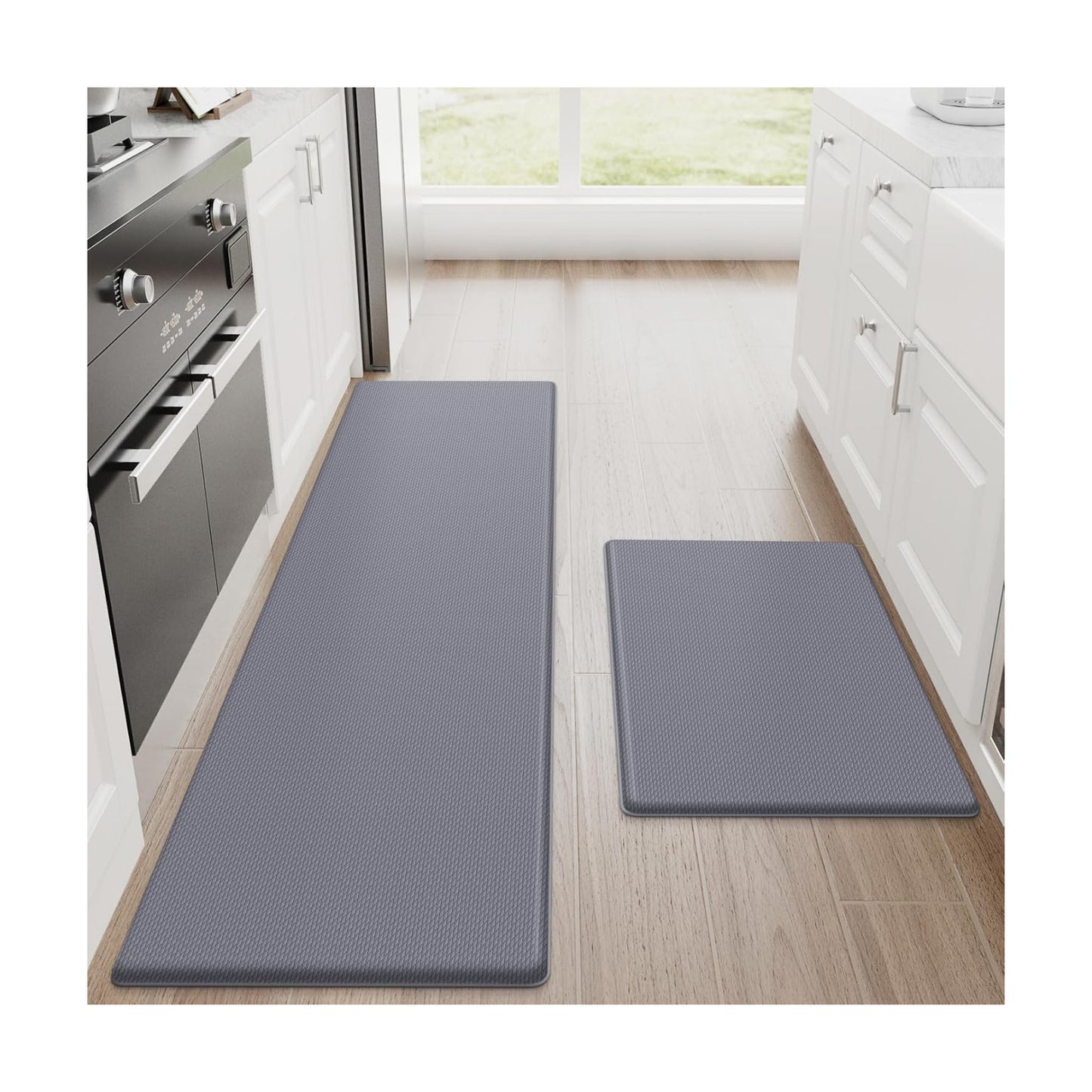 StepRite Kitchen Mats for Floor, 2-Piece Anti-Fatigue Kitchen Rugs, Grey
