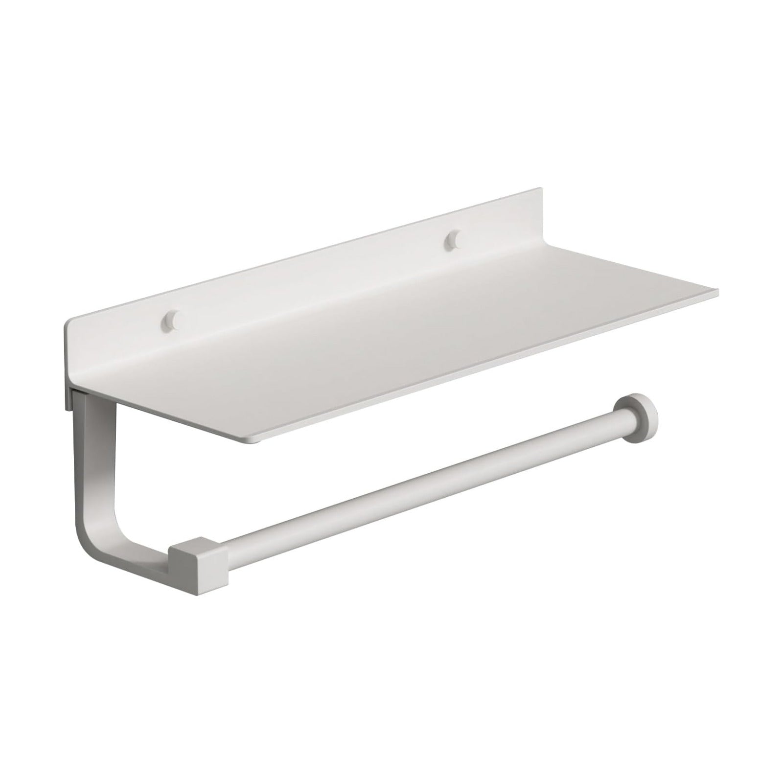 White Paper Towel Holder with Shelf Wall Mount, Adhesive Hand Towel Holder for Bathroom, Kitchen Towel Holder