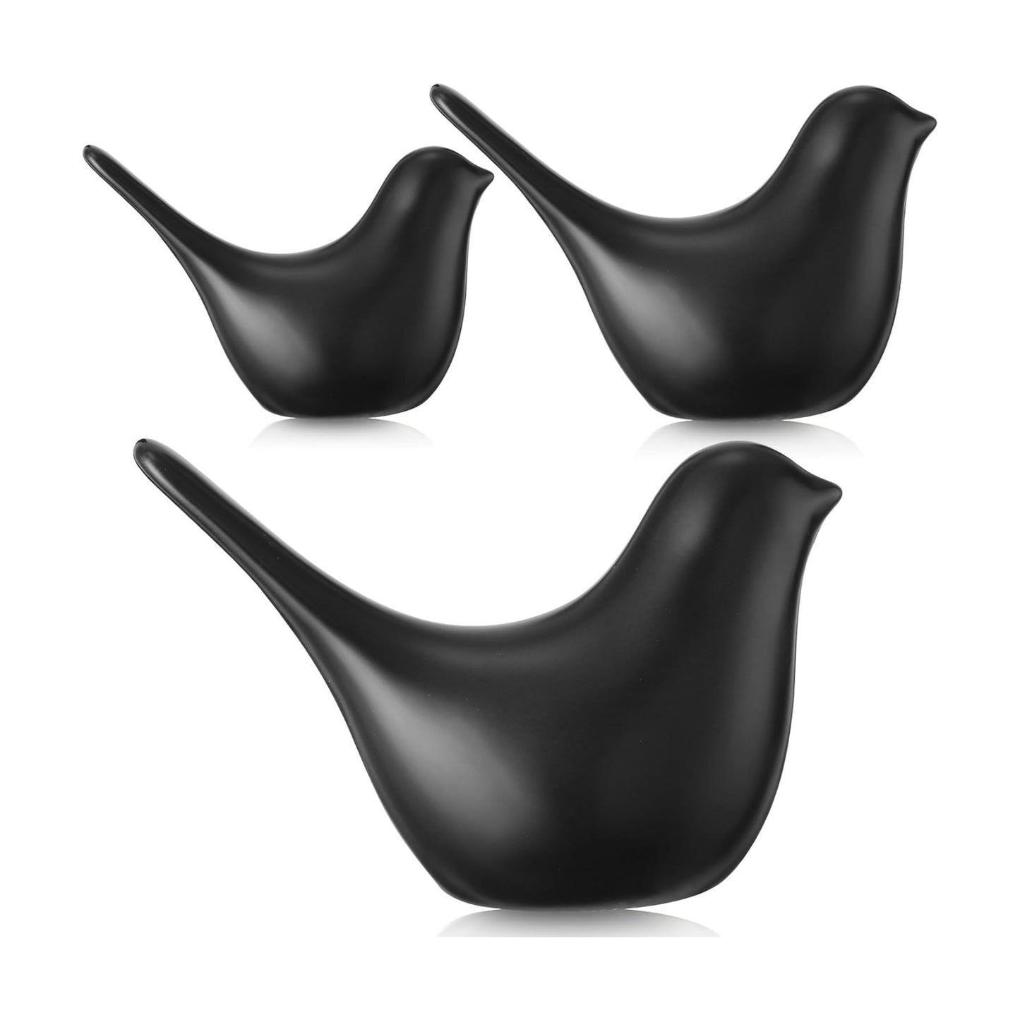 Bird Decor Figurine Ceramic Bird Statue Small Modern Figurines Home Decor / Black / Set of 3