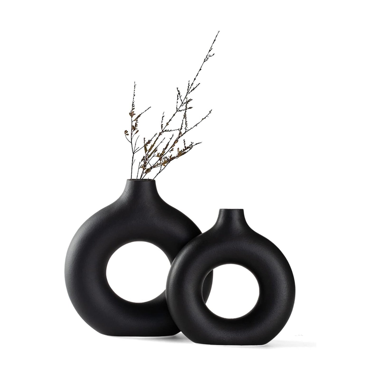 Ceramic Vase / Black / Donut / Set of 2