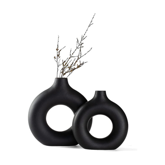 Ceramic Vase / Black / Donut / Set of 2