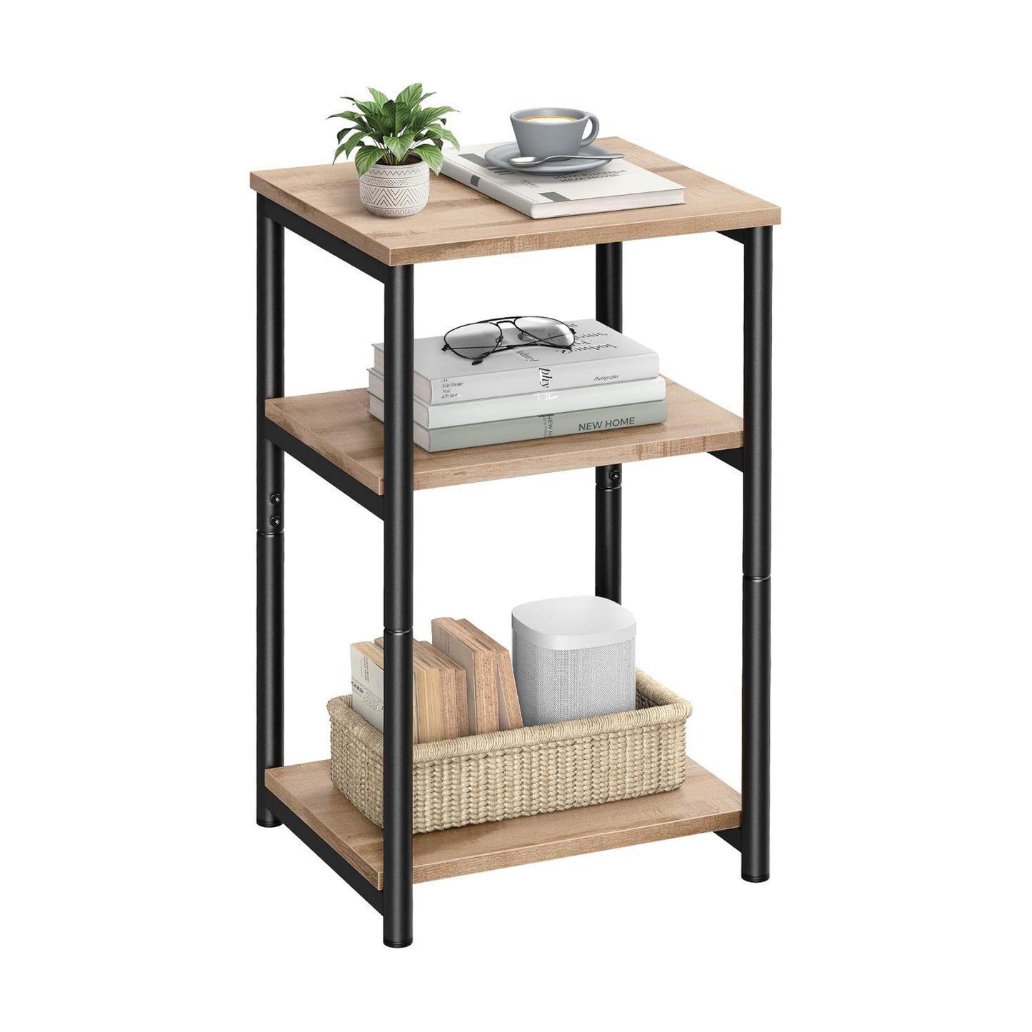 VASAGLE Side Table, Small End Table, Tall Nightstand, Steel Frame