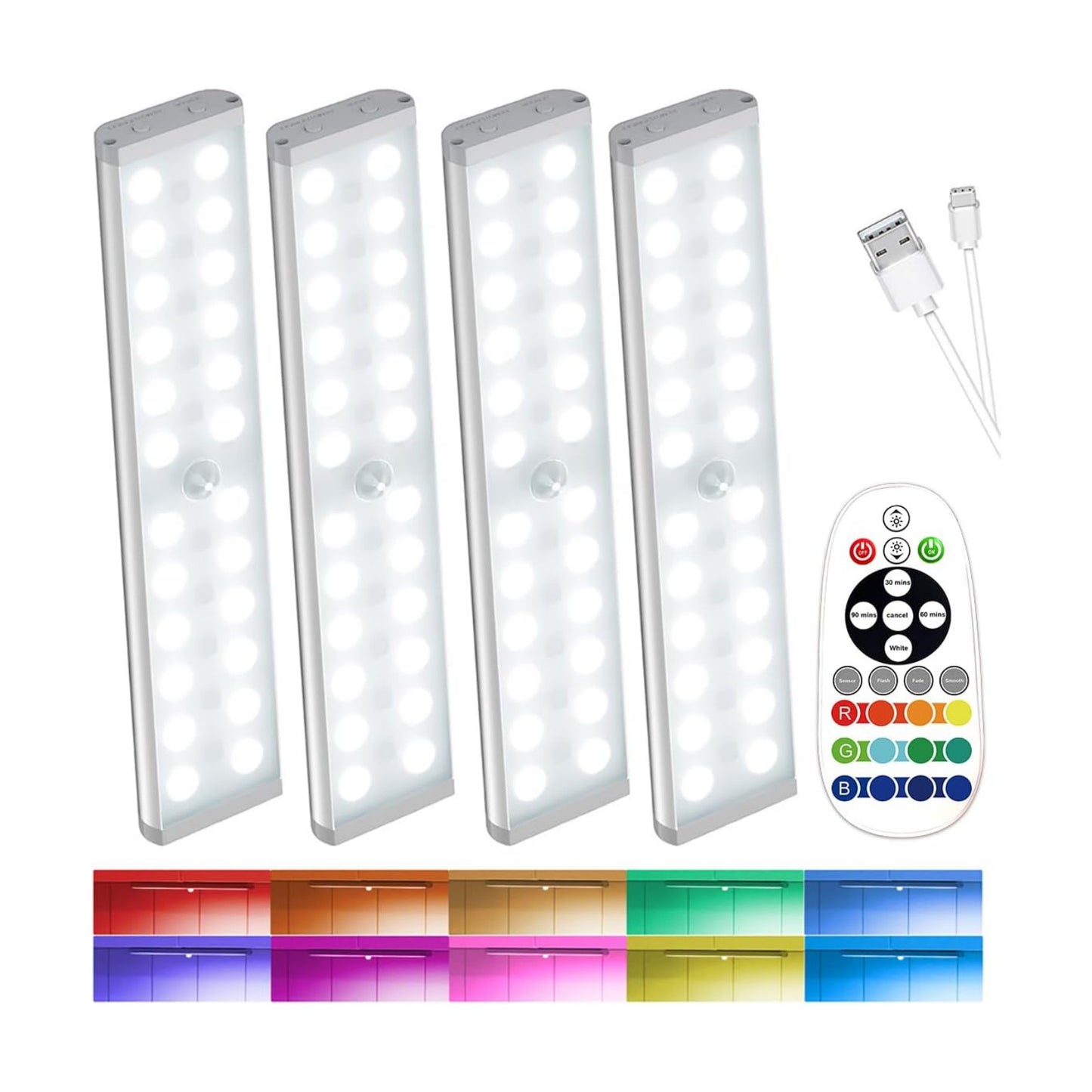 SZOKLED 58-LED Under Cabinet Lighting Wireless, RGB Motion Sensor Night Lights, Magnetic Under Cabinet Lights for