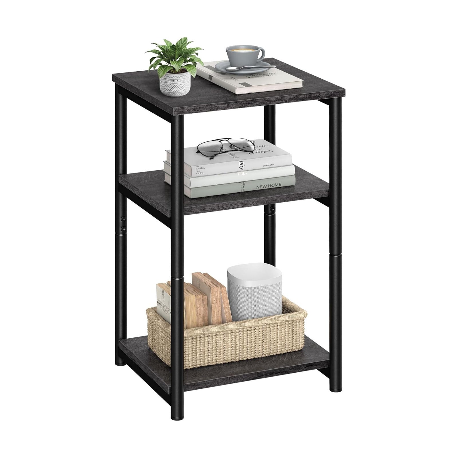 VASAGLE Side Table, Small End Table, Tall Nightstand, Steel Frame