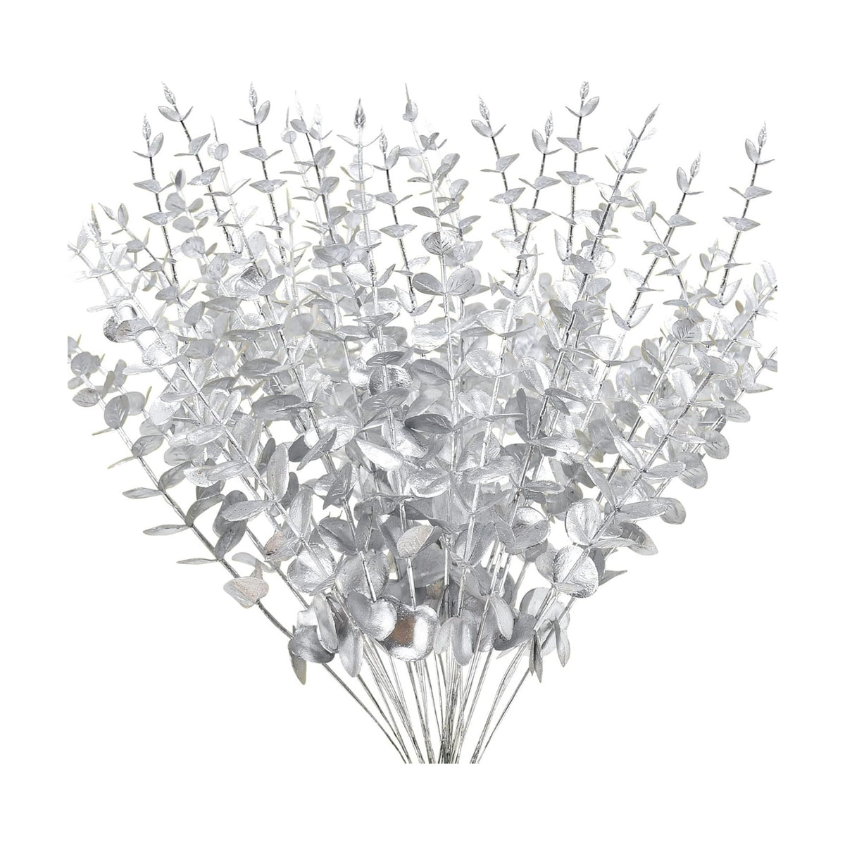 FEQO 36 Pcs Silver Artificial Eucalyptus Stems 15" Faux Eucalyptus Branches