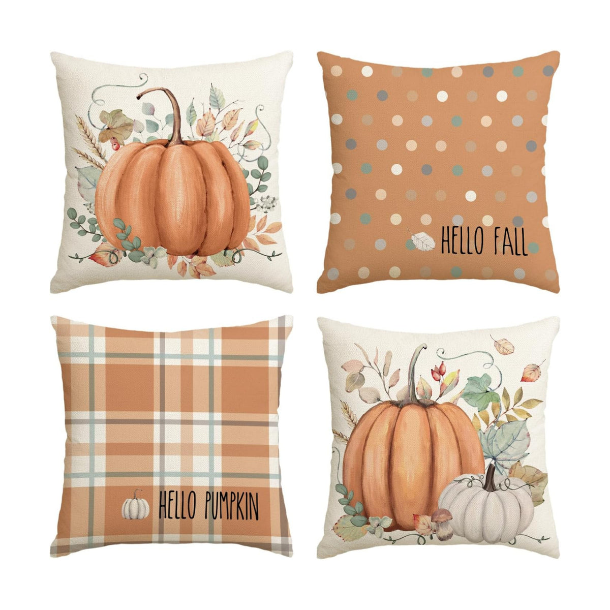 AVOIN colorlife Fall Pumpkin Polka Dot Pillow Covers 20x20 Inch Set of 4