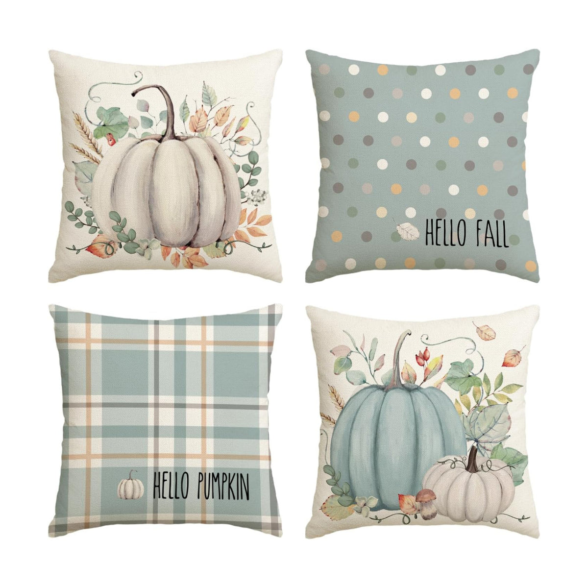AVOIN colorlife Fall Pumpkin Polka Dot Blue Pillow Covers 18x18 Inch 4pcs