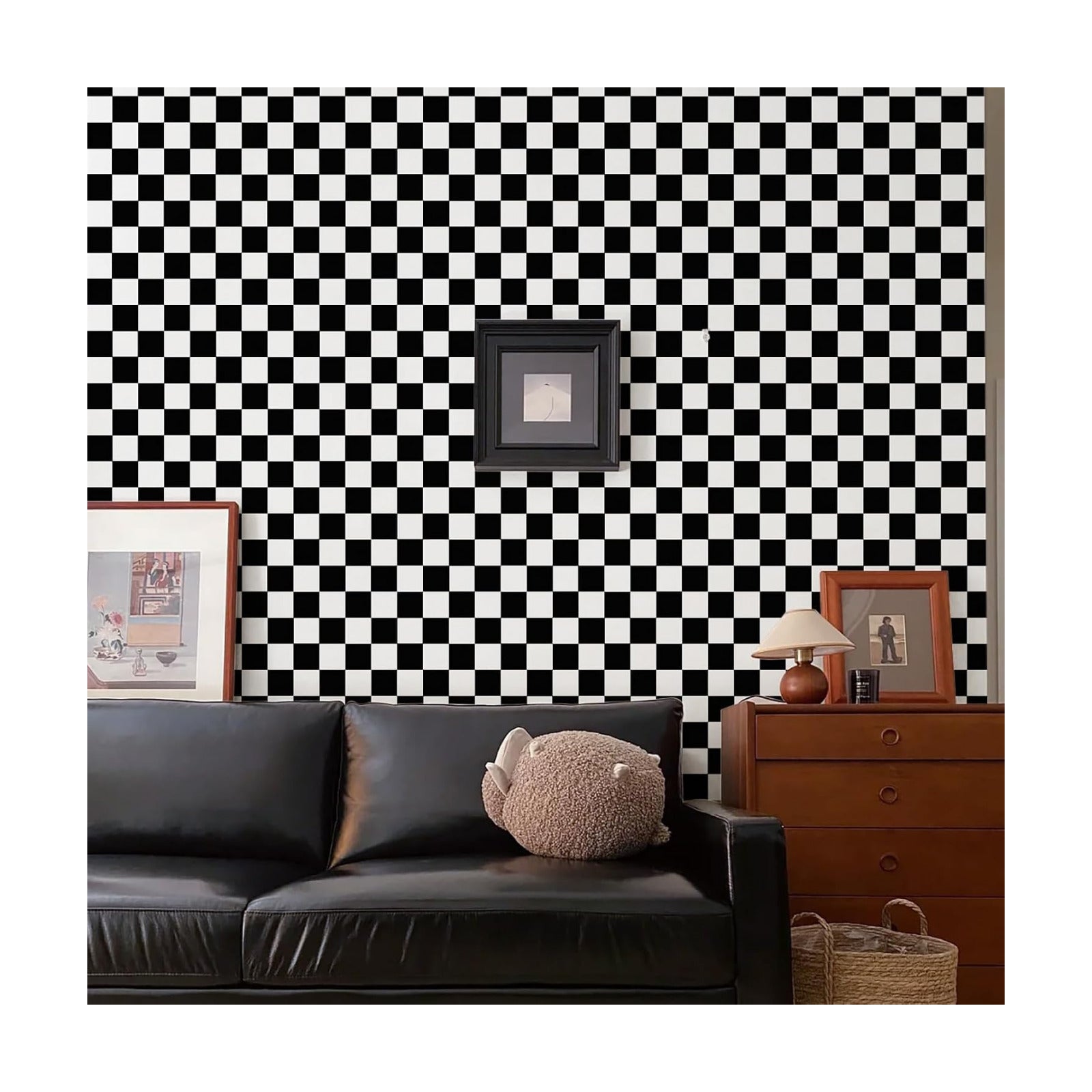White Checkered Flag Contact Paper Checkerboard Peel / 17.3 x 480 / Checker / Black / Set of 17