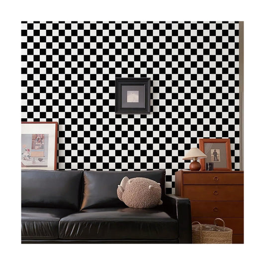 White Checkered Flag Contact Paper Checkerboard Peel / 17.3 x 480 / Checker / Black / Set of 17