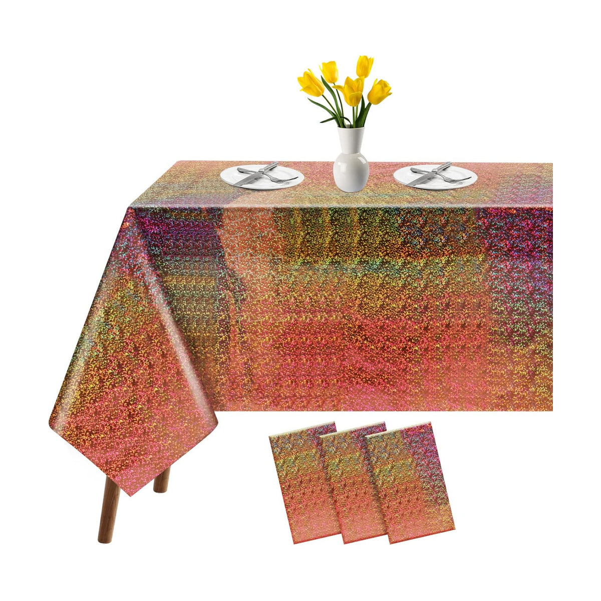 3 Pack Iridescent Tablecloth, 54" x 108" Birthday Party Table Cloths Iridescence Plastic Disposable Table Covers Iridescent Party Decorations, Birthday Decor Tablecloth for Buffet Table