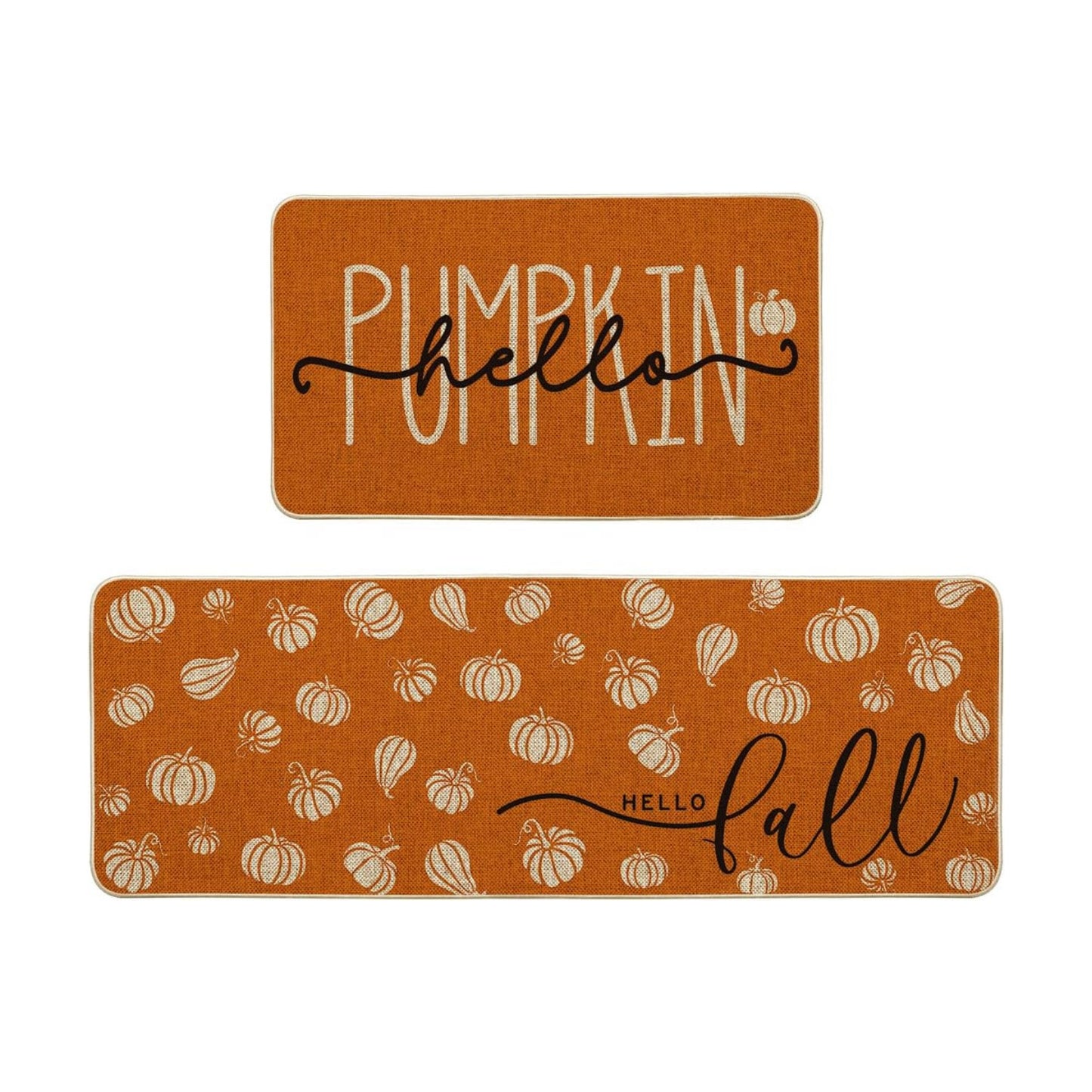 Artoid Mode Orange Hello Pumpkin Fall Kitchen Mats Set of 2 - 17x29+17x47"