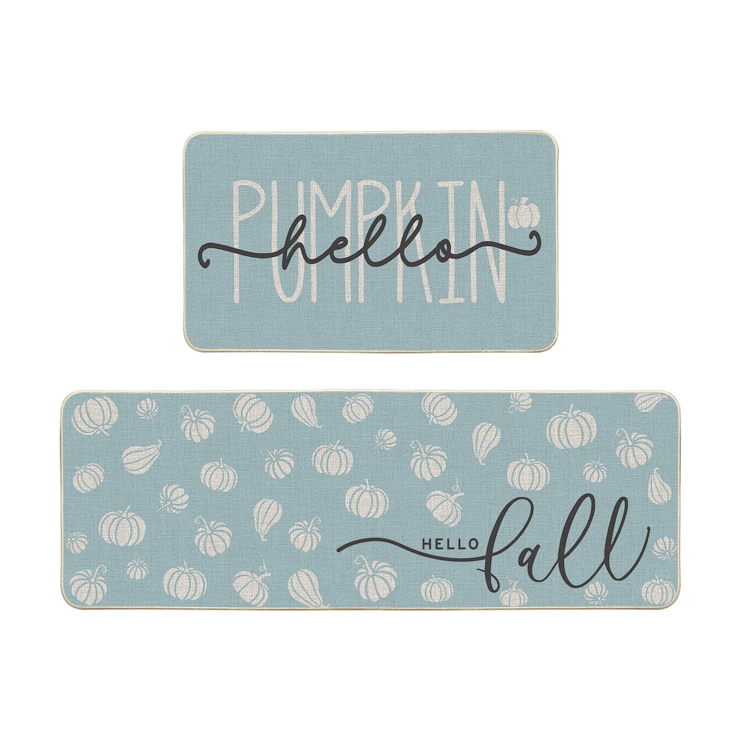 Artoid Mode Blue Hello Pumpkin Fall Kitchen Mats Set of 2, Autumn Home Decor Low-Profile Kitchen Rugs for Floor - 17x29