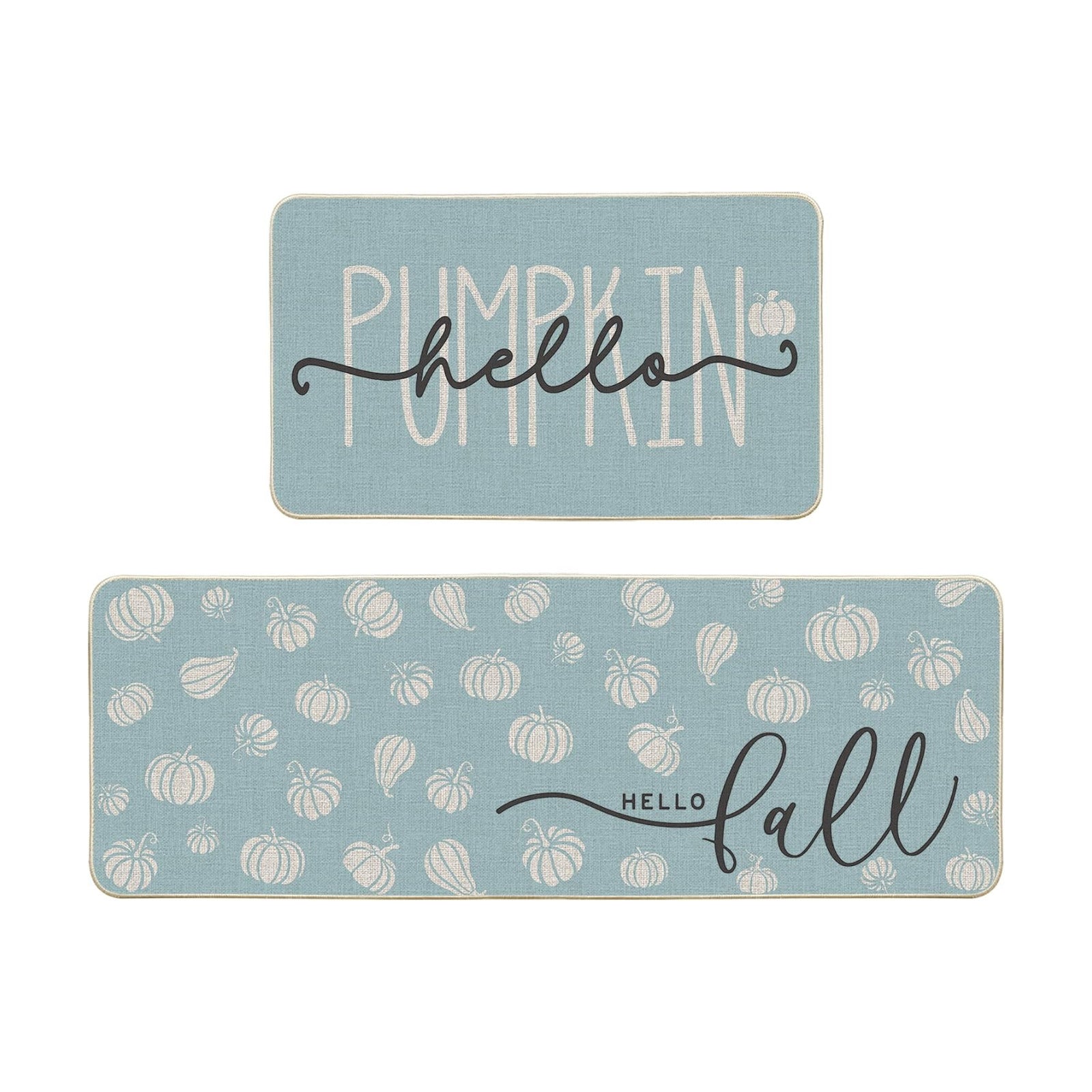Artoid Mode Blue Hello Pumpkin Fall Kitchen Mats Set of 2, Autumn Home Decor Low-Profile Kitchen Rugs for Floor - 17x29