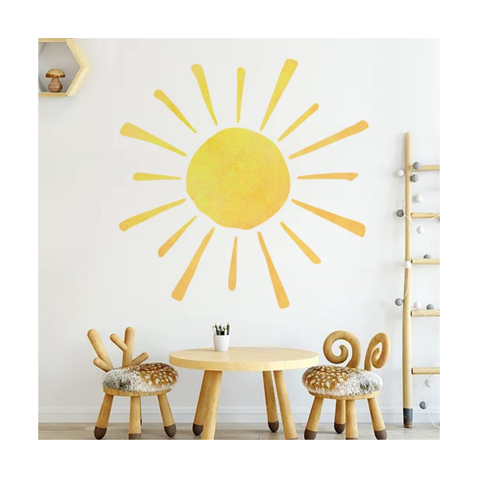 Watercolor Boho Sun Wall Decals Peel and Stick / Boho Sun-3 / Yellow / 35.4 x 35.4