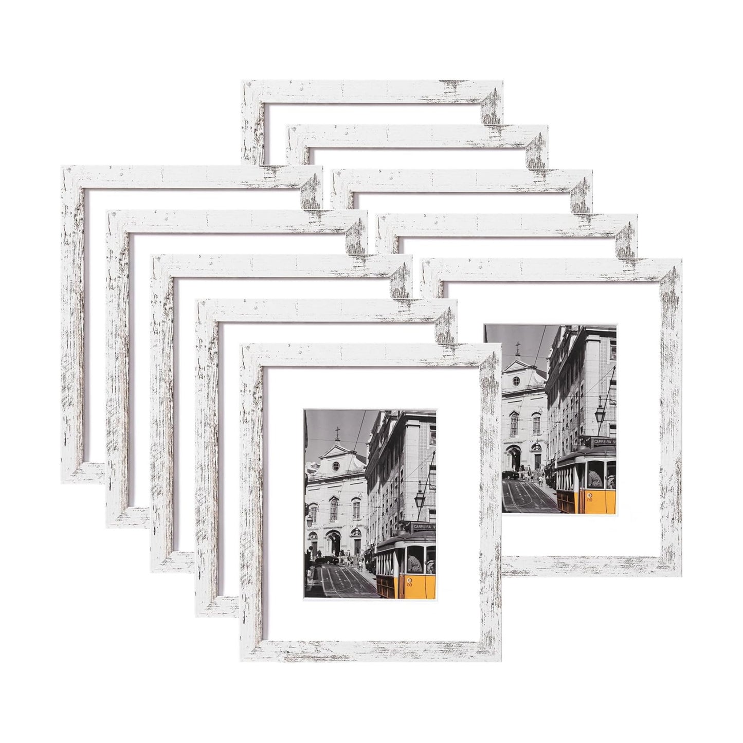 eletecpro 8x10 Picture Frames, Acrylic Cover, Distressed White, Set of 10 | Display Photo 5x7 with Mat or 8x10 without
