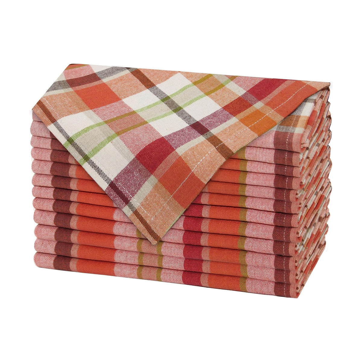 COTTON CRAFT Harvest Plaid Cloth Napkin - 12 Pack 100% Cotton Dinner Napkin