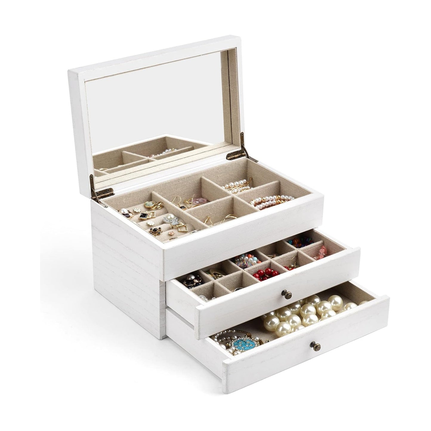 Jewelry Box Organizer for Women / 3 Layer / 3 Layer White