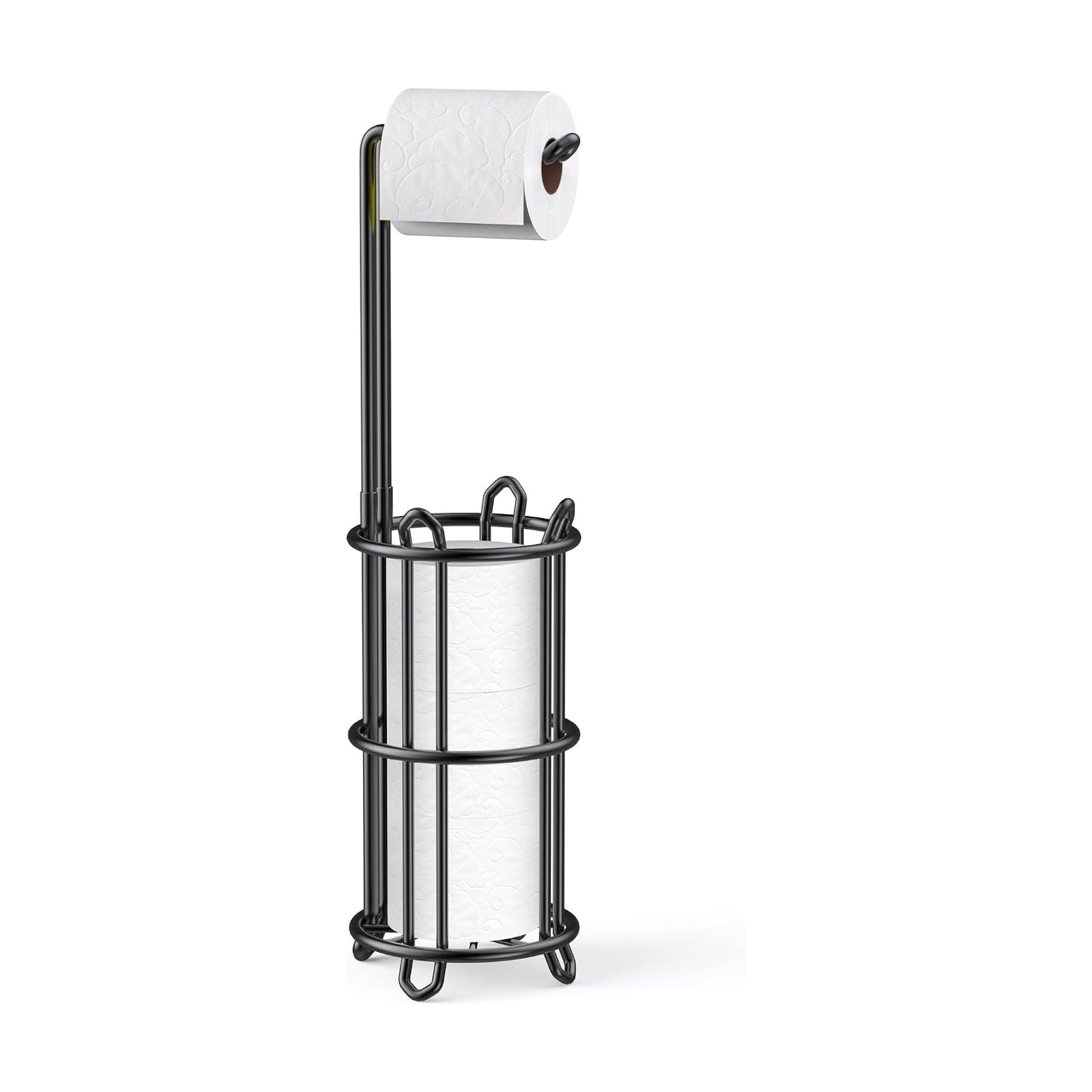 Meangood Toilet Paper Holder Stand and Tissue Paper Roll Dispenser for 4 Mega Rolls, Bathroom Free Standing Tissue Roll