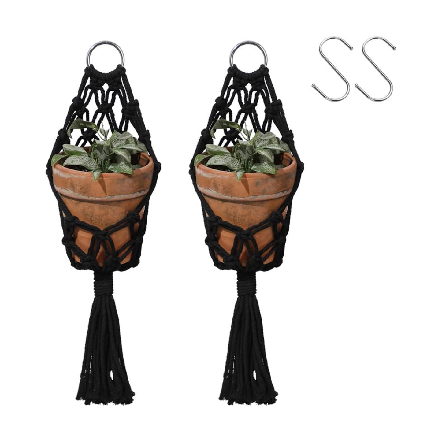 Black Macrame Plant Hanger Indoor / Black Plant Hanger / Set of 2