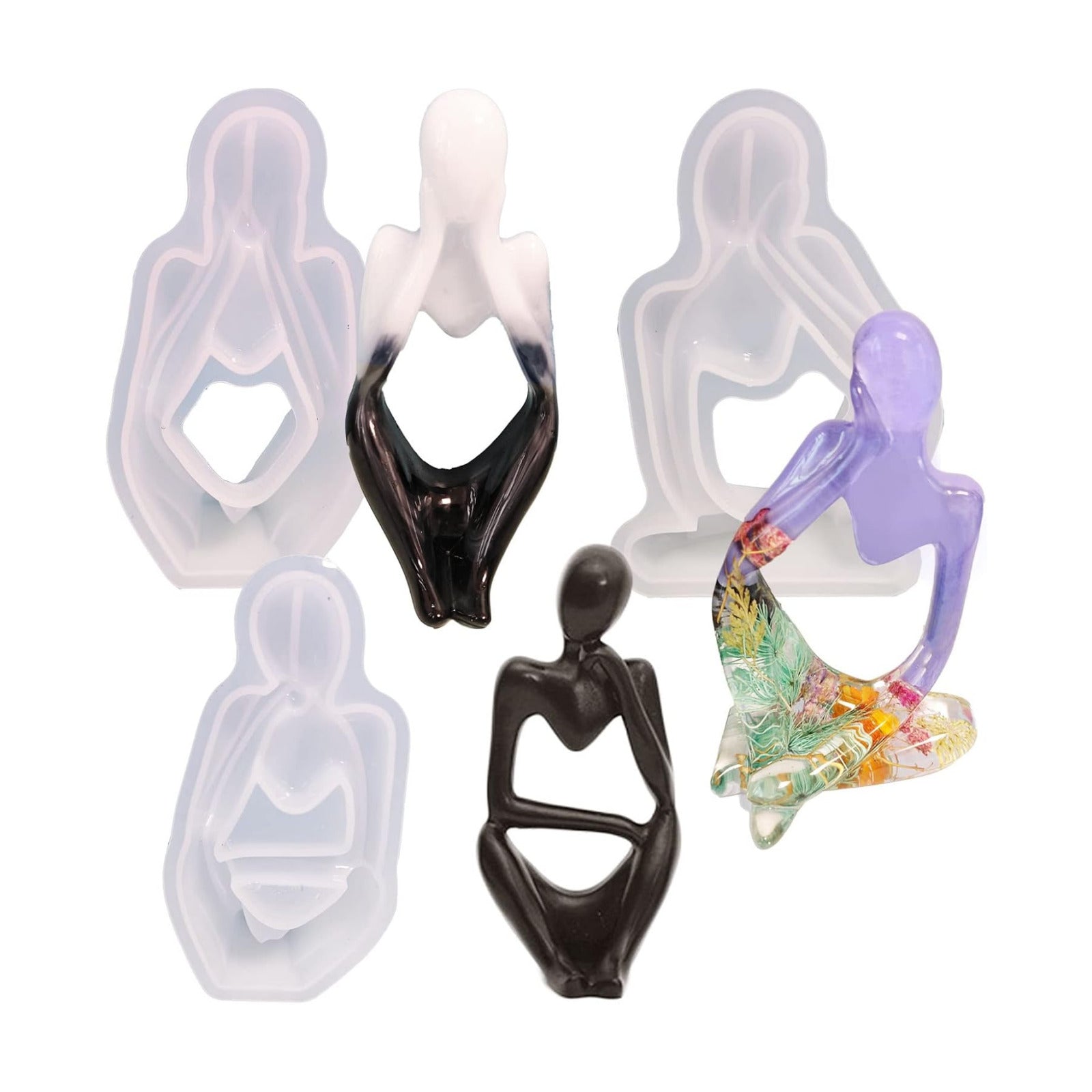Thinker Statue Silicone Resin Mold Abstract Sculptures Figurines Decoration Office Desk / Set of 3
