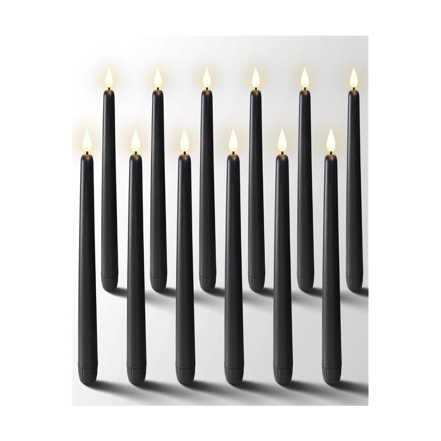 Homemory 12 Pcs Black Flameless Taper Candles Flickering, NO Remote, 11 Inches Taper Candles Battery Operated