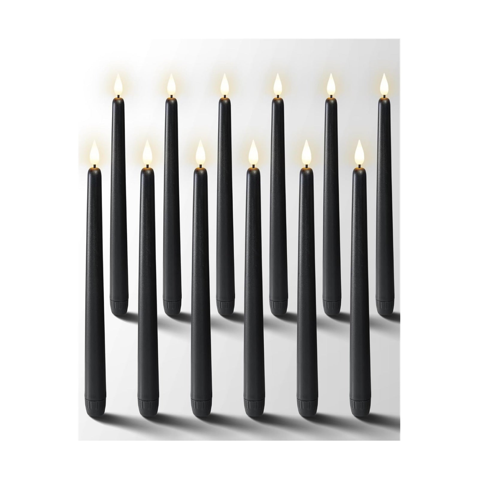Homemory 12 Pcs Black Flameless Taper Candles Flickering, NO Remote, 11 Inches Taper Candles Battery Operated