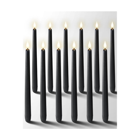 Homemory 12 Pcs Black Flameless Taper Candles Flickering, NO Remote, 11 Inches Taper Candles Battery Operated