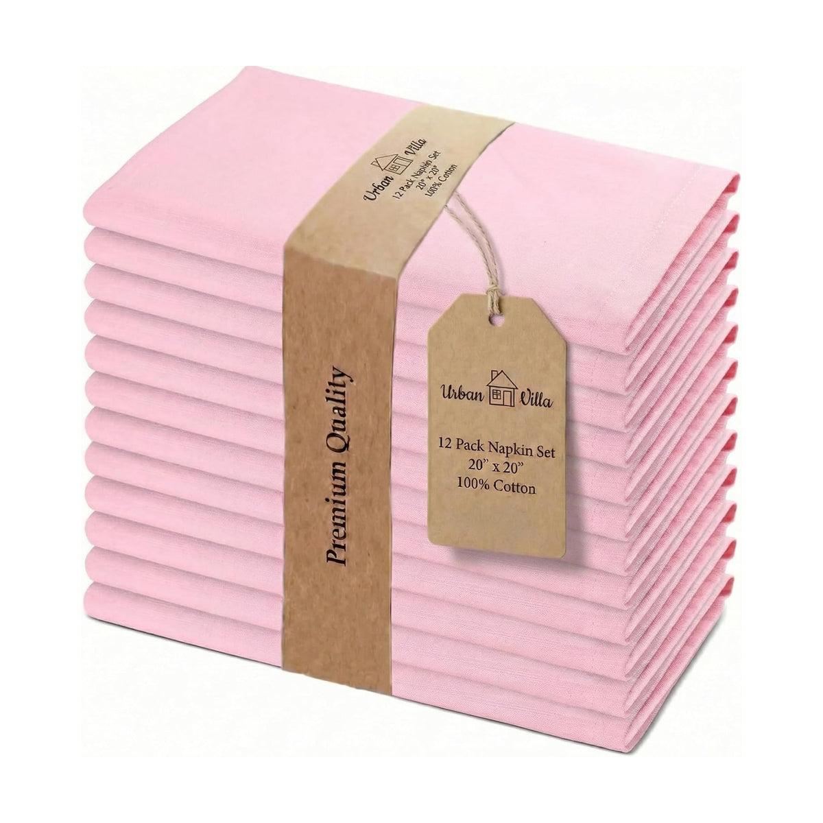 Urban Villa Cloth Napkins Cotton 20x20 (Set of 12) Pink