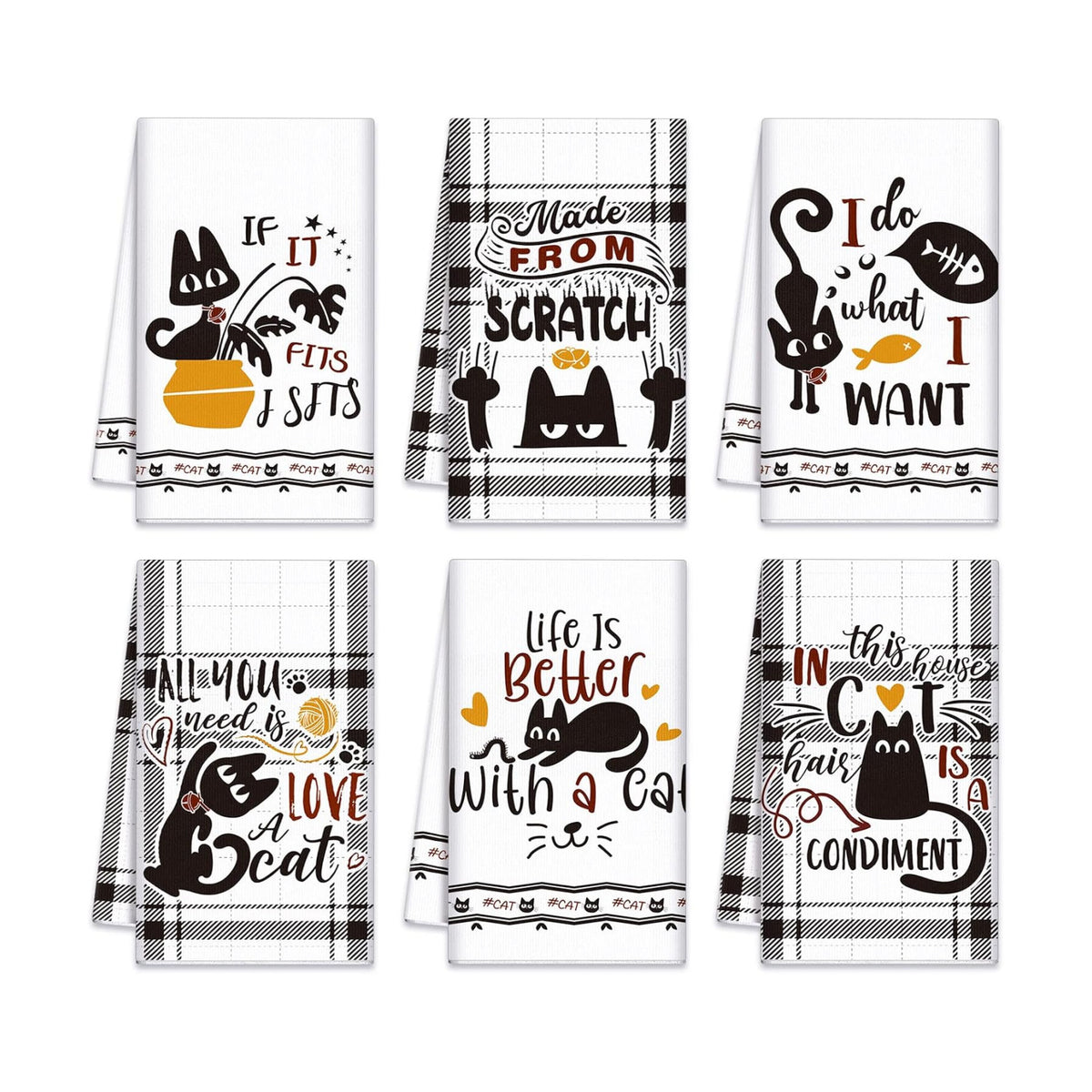 Redbaker 6 Pcs Black Cat Theme Kitchen Towels Funny Dish Towel